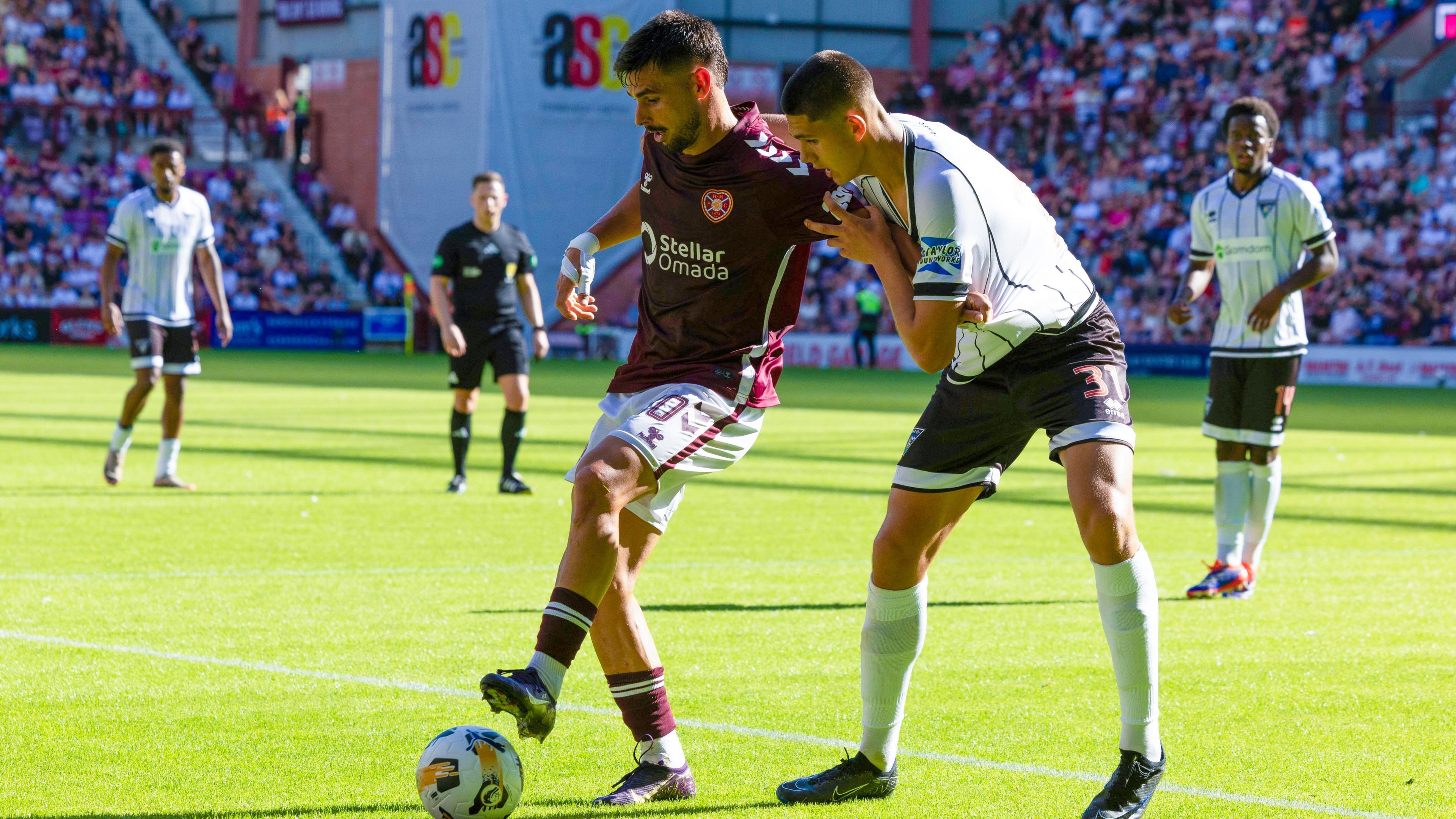 Heart of Midlothian's Claudio Braga in action during a Premier Sports Cup group stage match between Heart of Midlothian and Dunfermline at Tynecastle Park