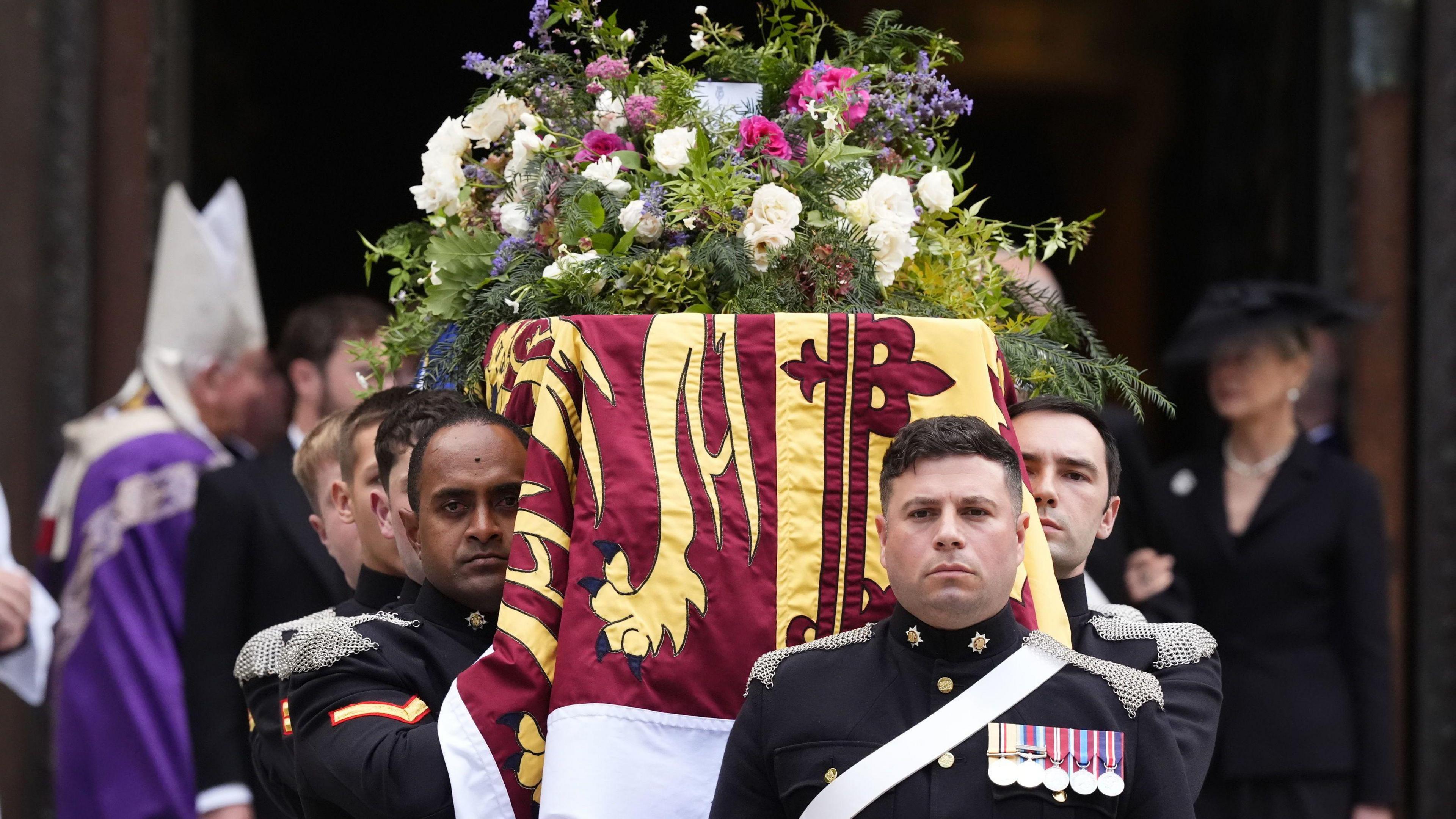 Duchess of Kent's coffin being taken from Westminster Cathedral