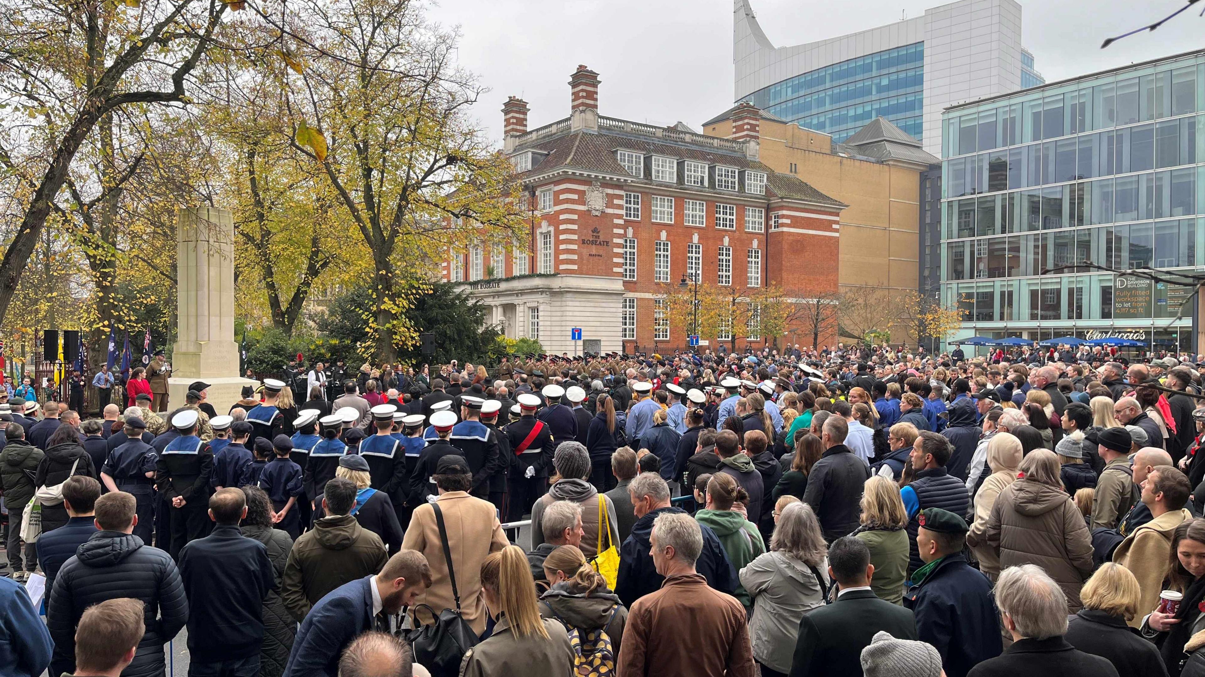 Crowds gather for Remembrance Sunday in Reading Town Centre