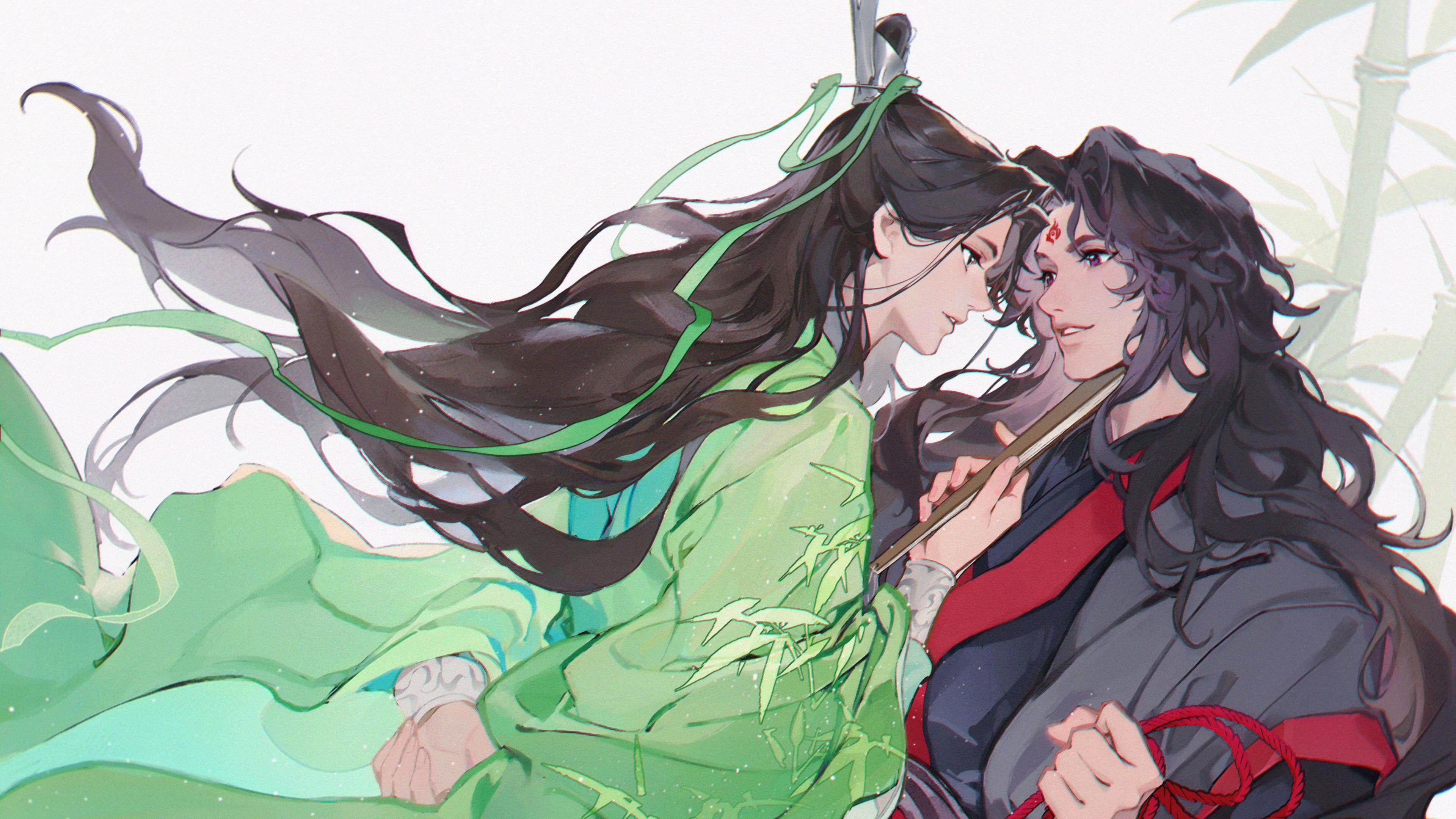 An illustration showing two men in ancient Chinese costume in an embrace