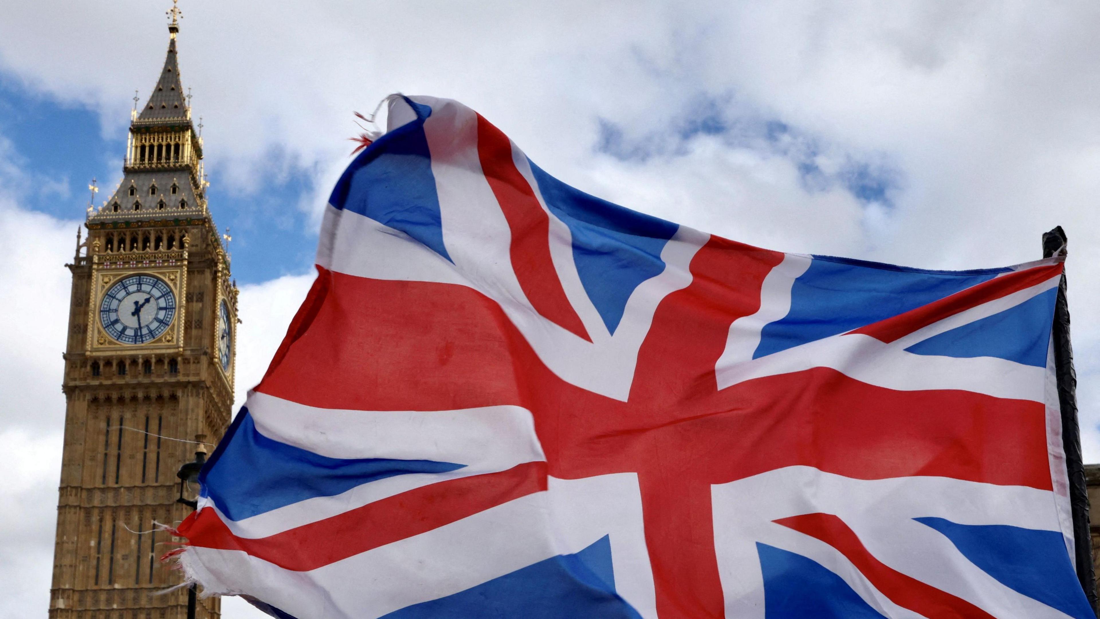 The union jack being flown in front of Big Ben