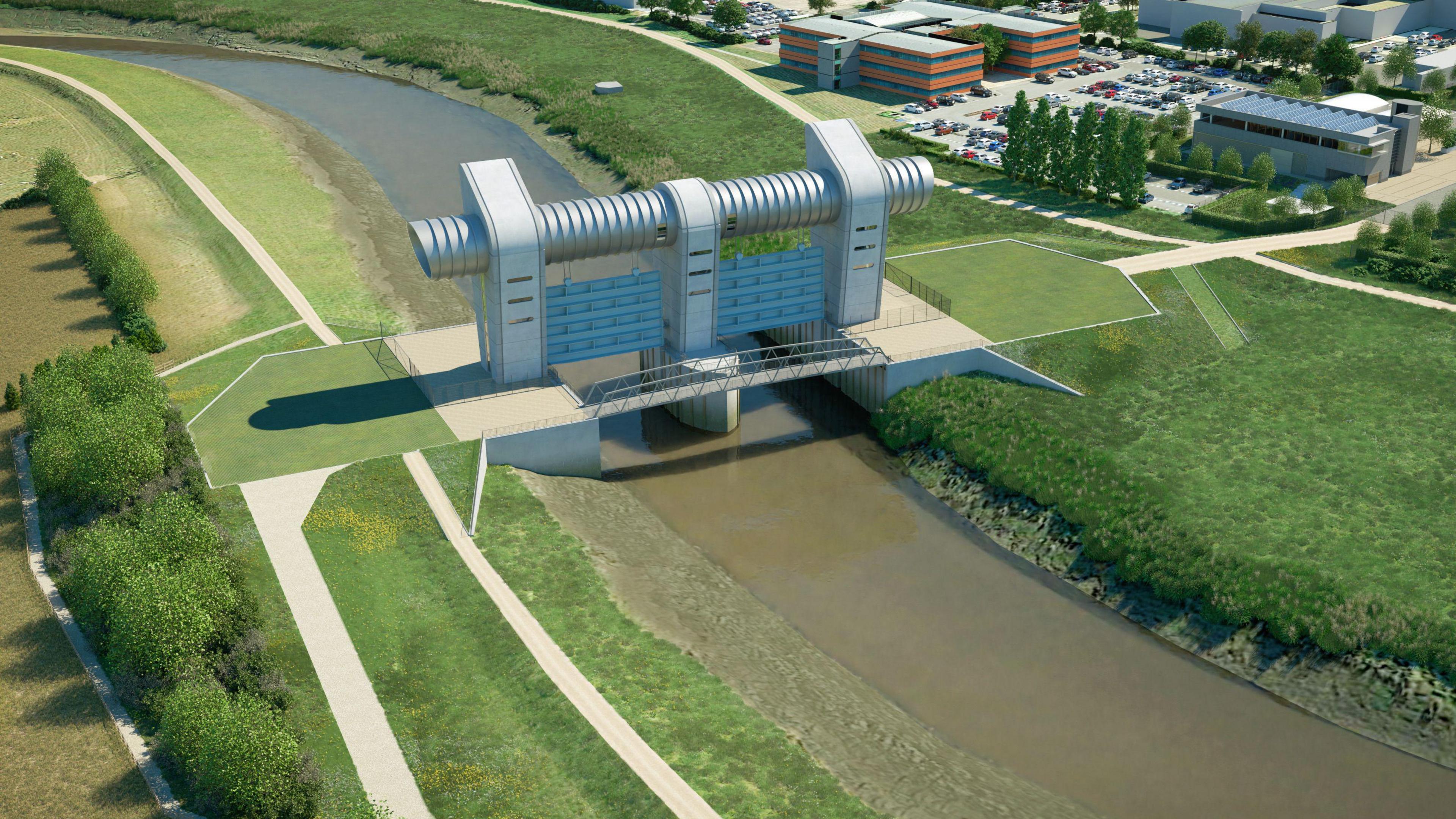 Aerial diagram of the flood defence scheme 