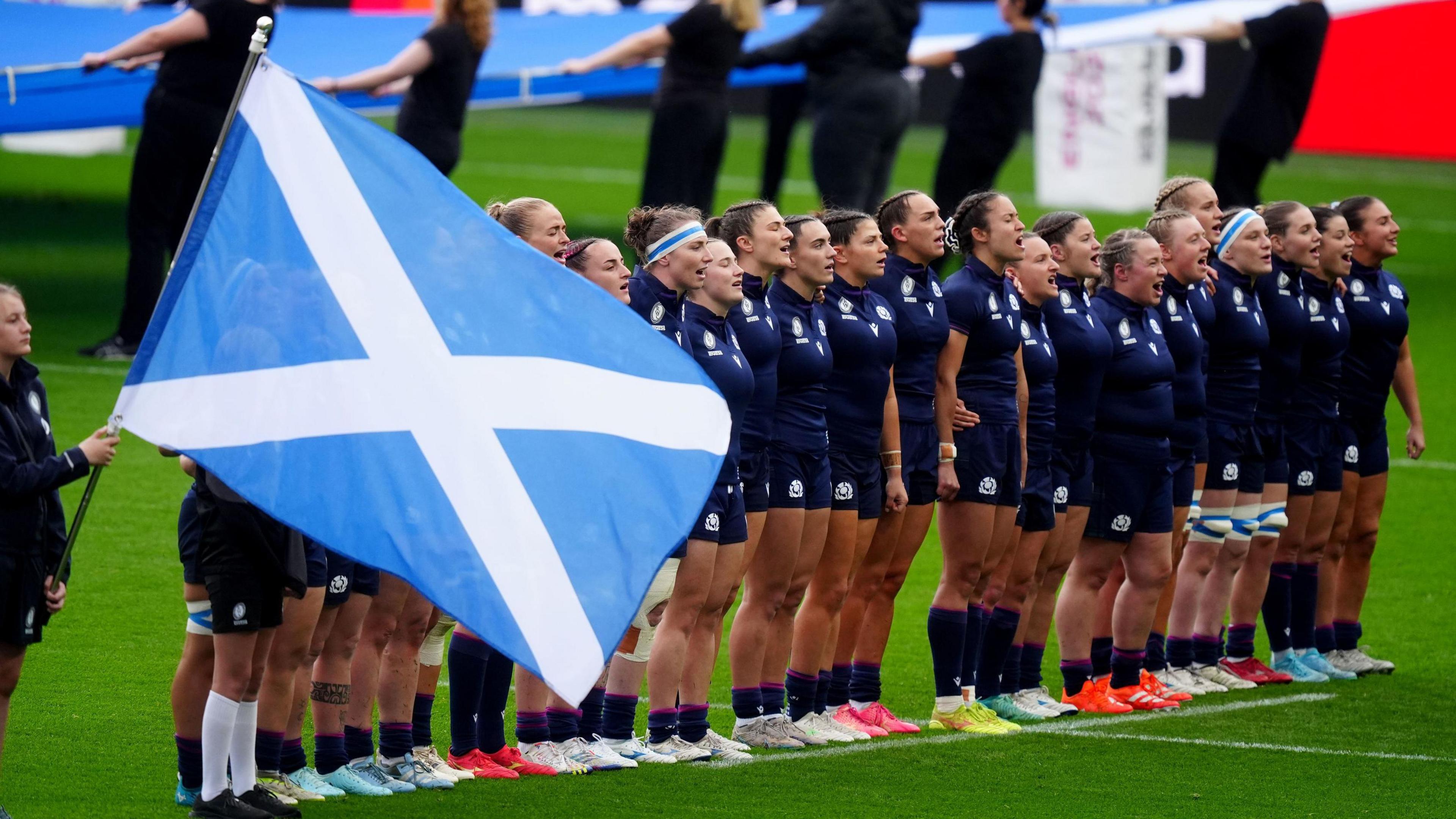 Scotland women players before their Women's Rugby World Cup quarter-final against England