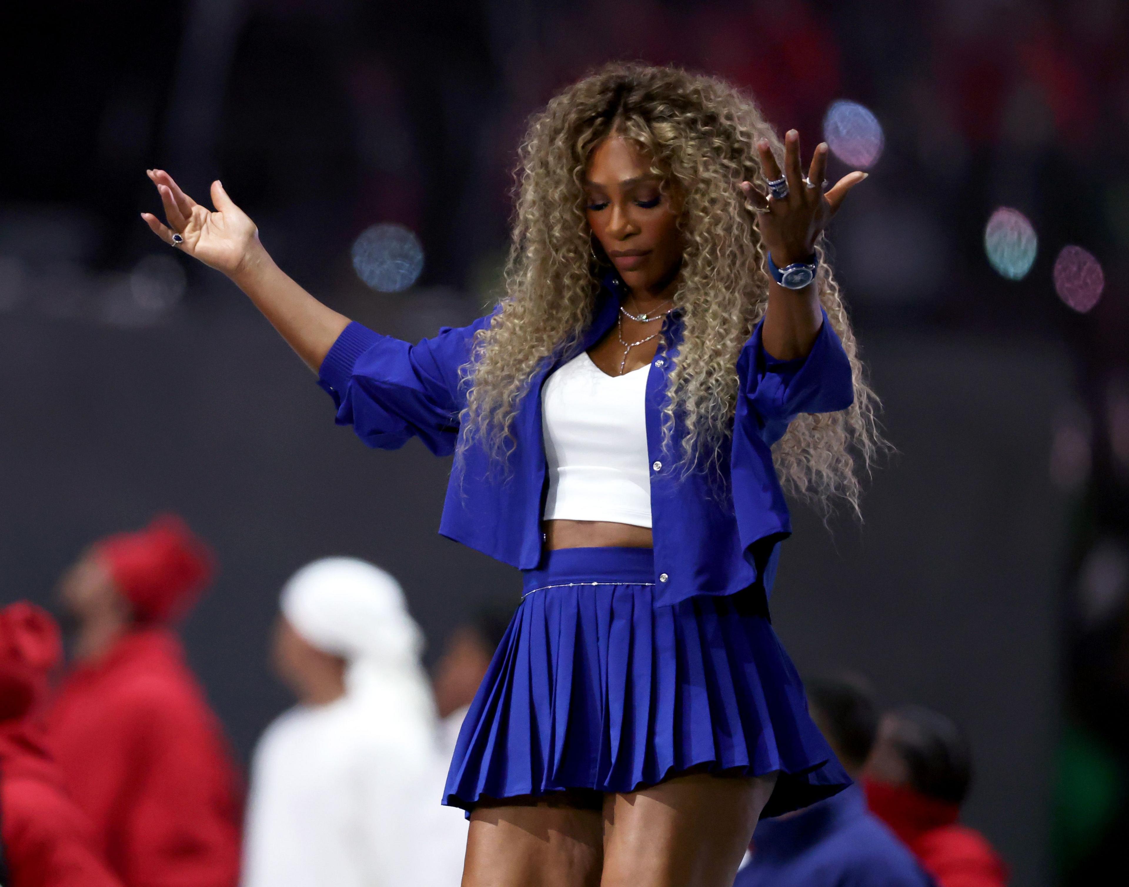 Serena Williams performs onstage during the Superbowl Halftime Show 