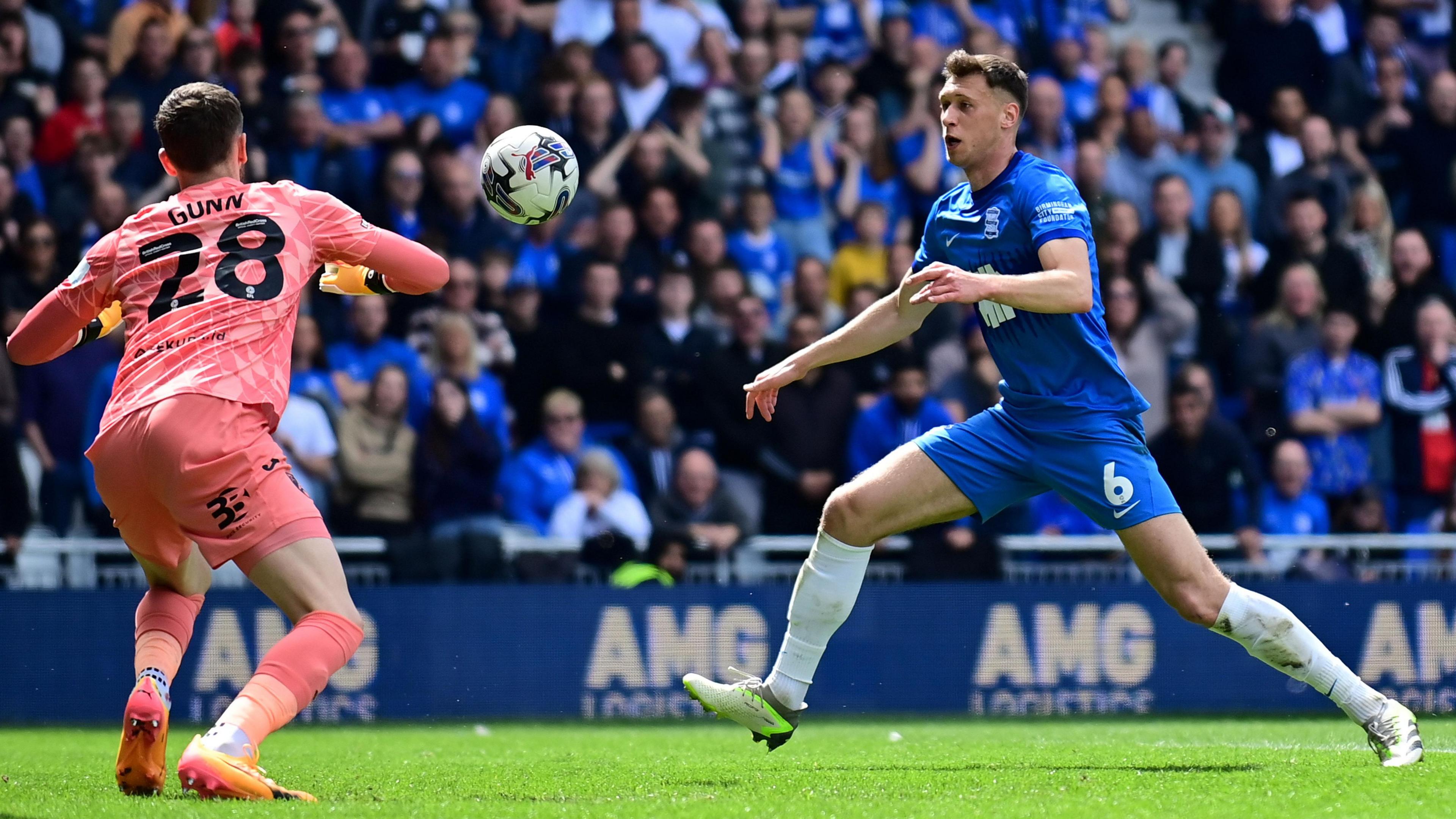 Norwich keeper Angus Gunn kept out Birmingham's best first-half chance from Krystian Bielik