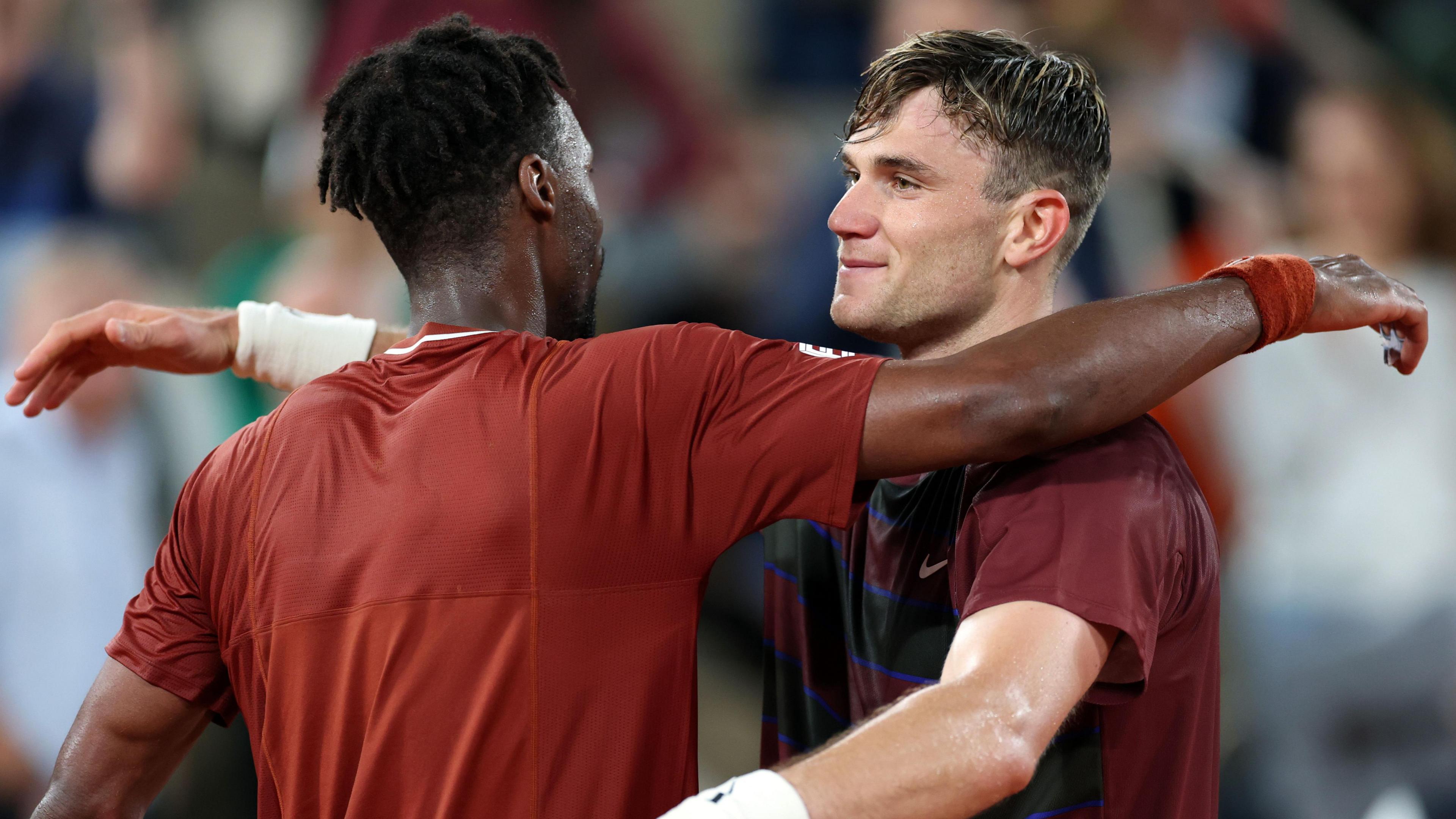 Gael Monfils and Jack Draper share a warm embrace after their French Open match