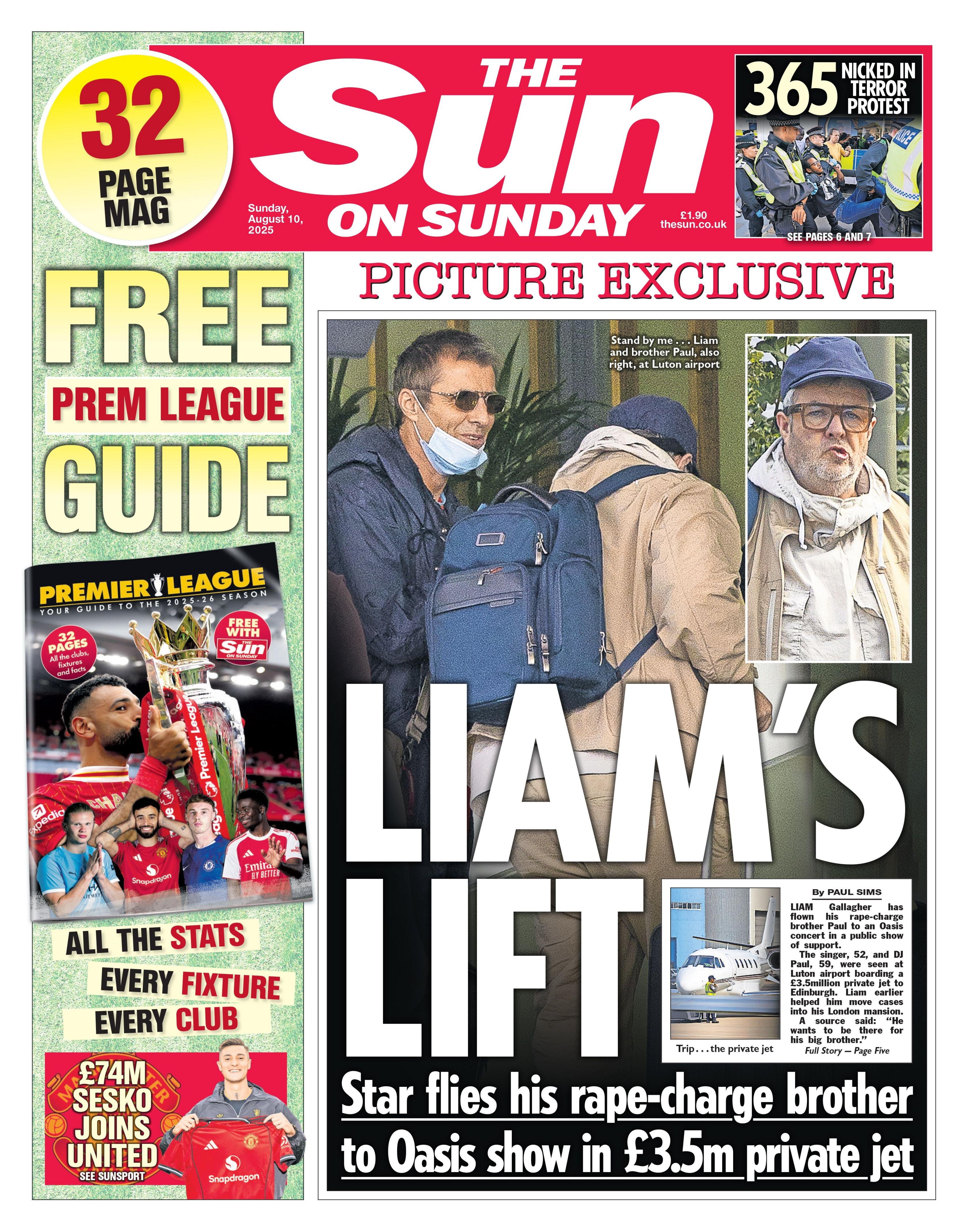 The headline on the front page of the Sun reads: "Liam's lift".