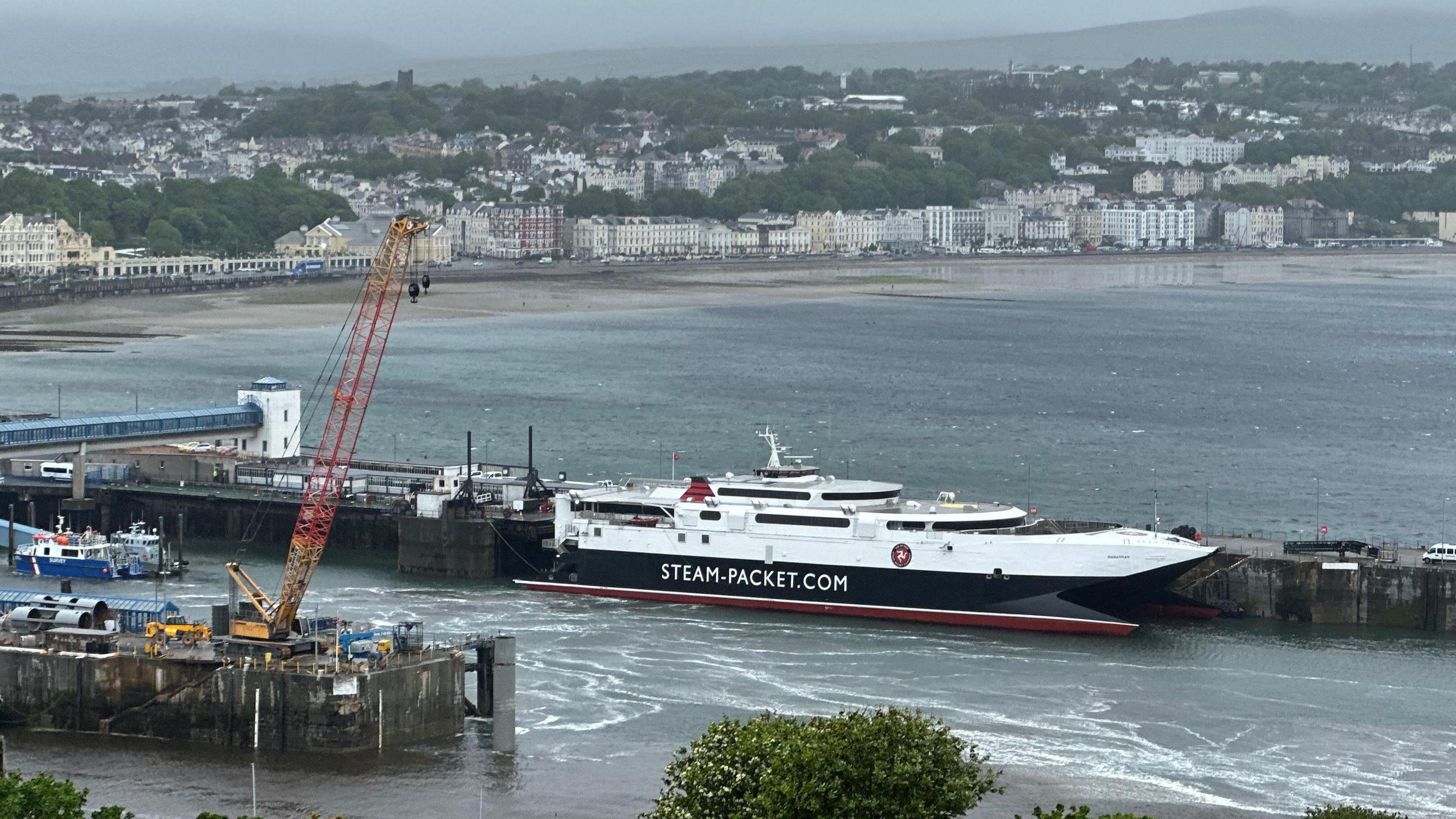 Fast craft ferry moored in Douglas Harbour