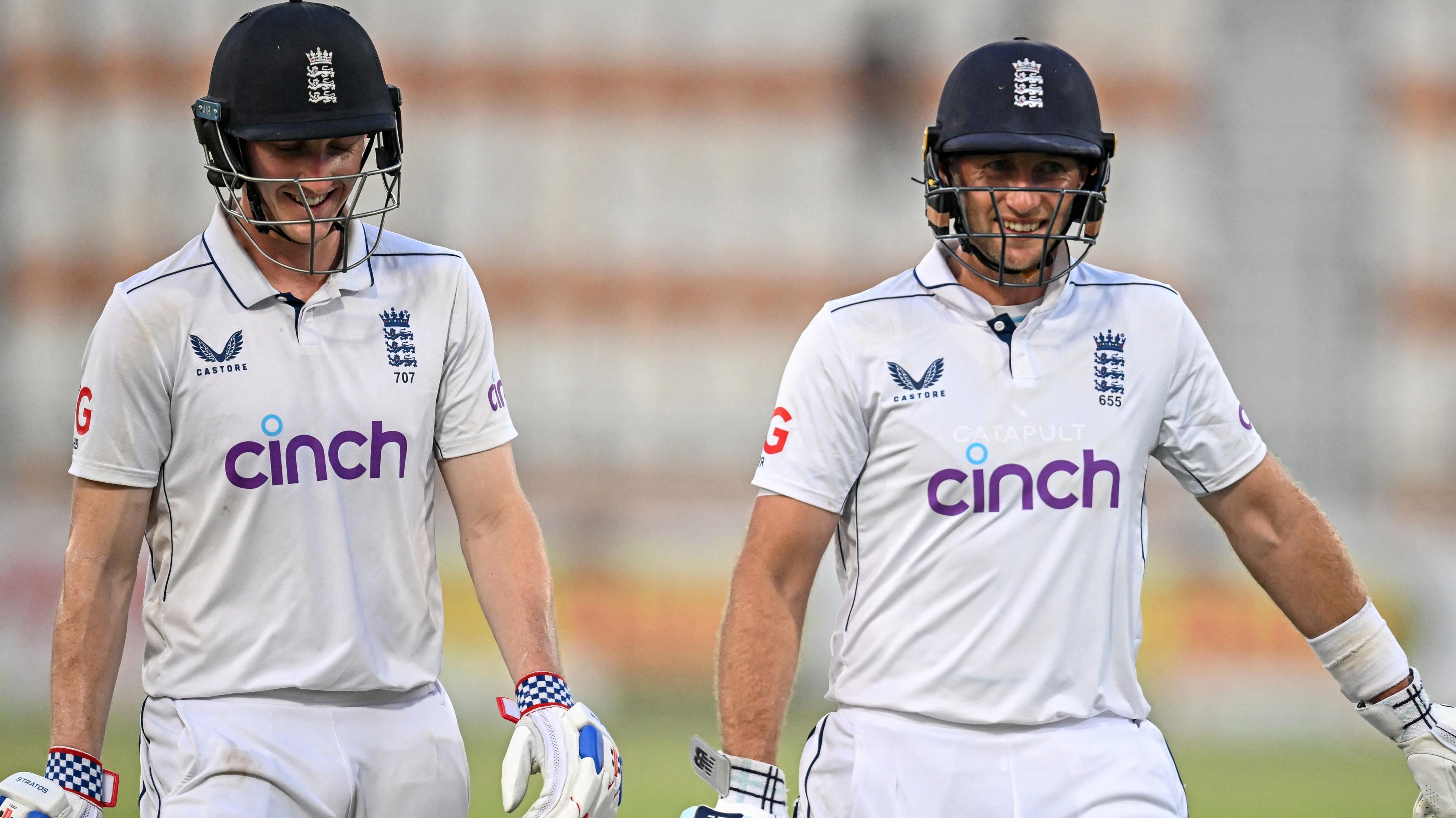 Harry Brook and Joe Root walk off smiling