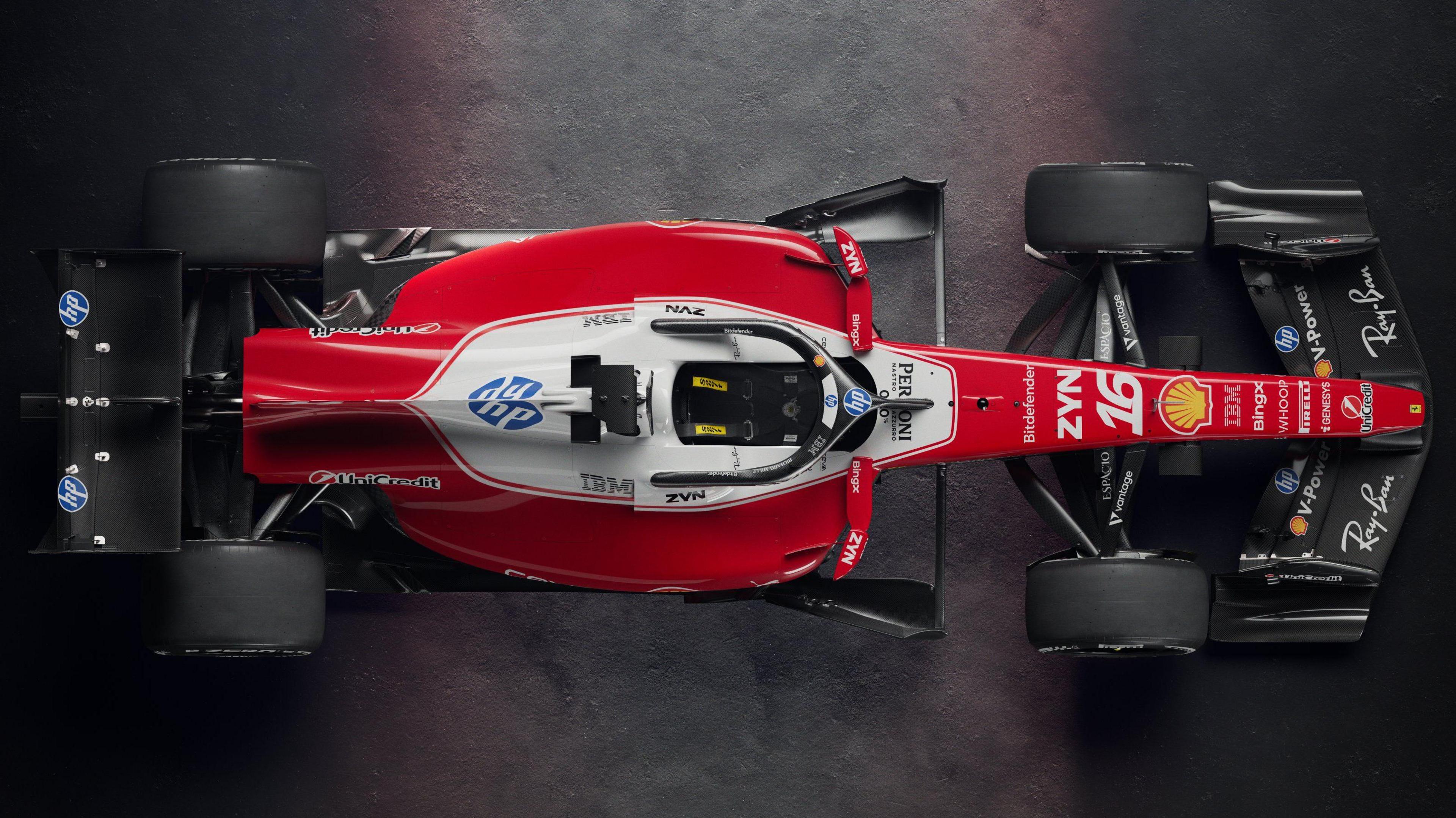 An aerial view of the 2026 Ferrari F1 car