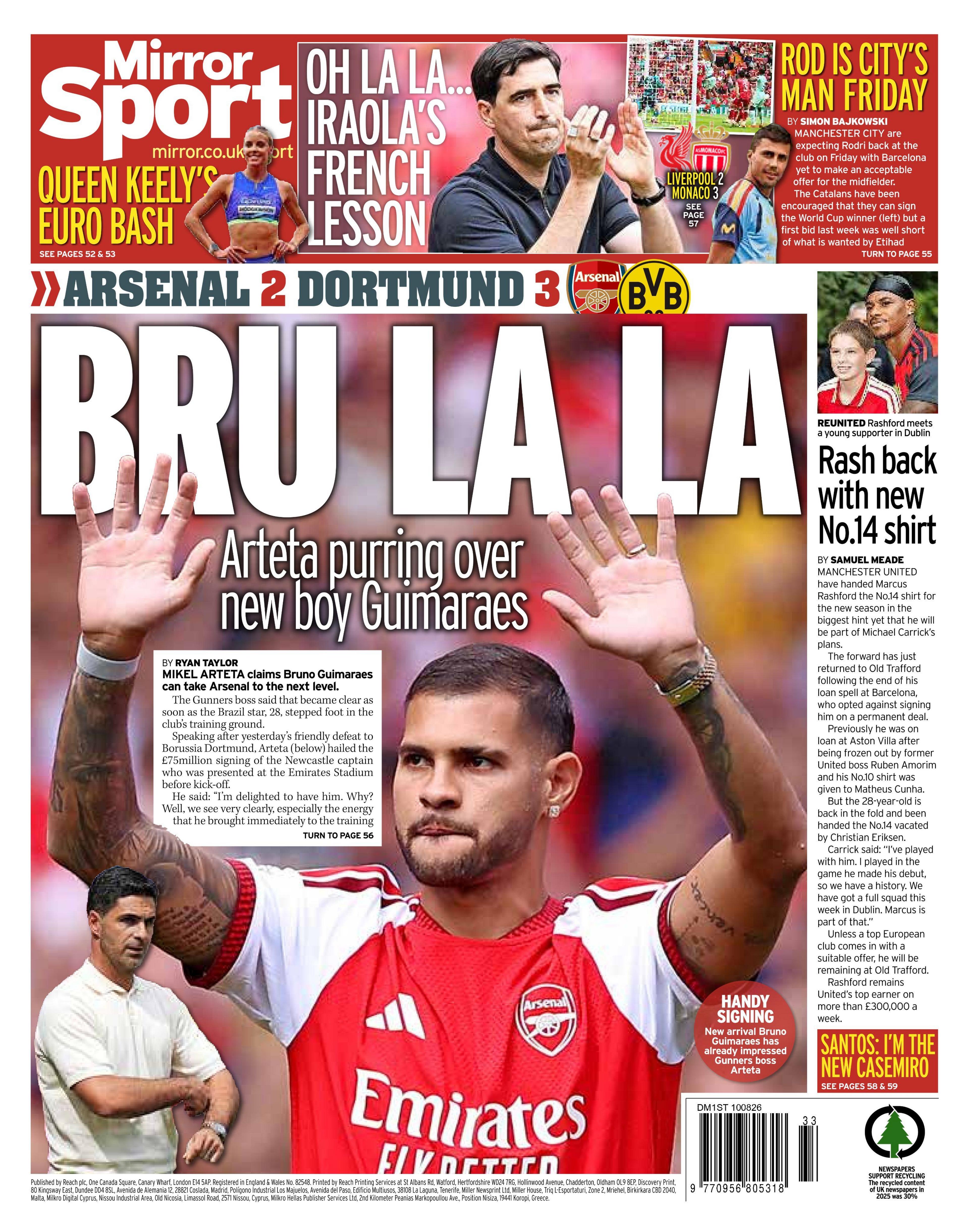 Back page of the Daily Mirror on 9 August 2026