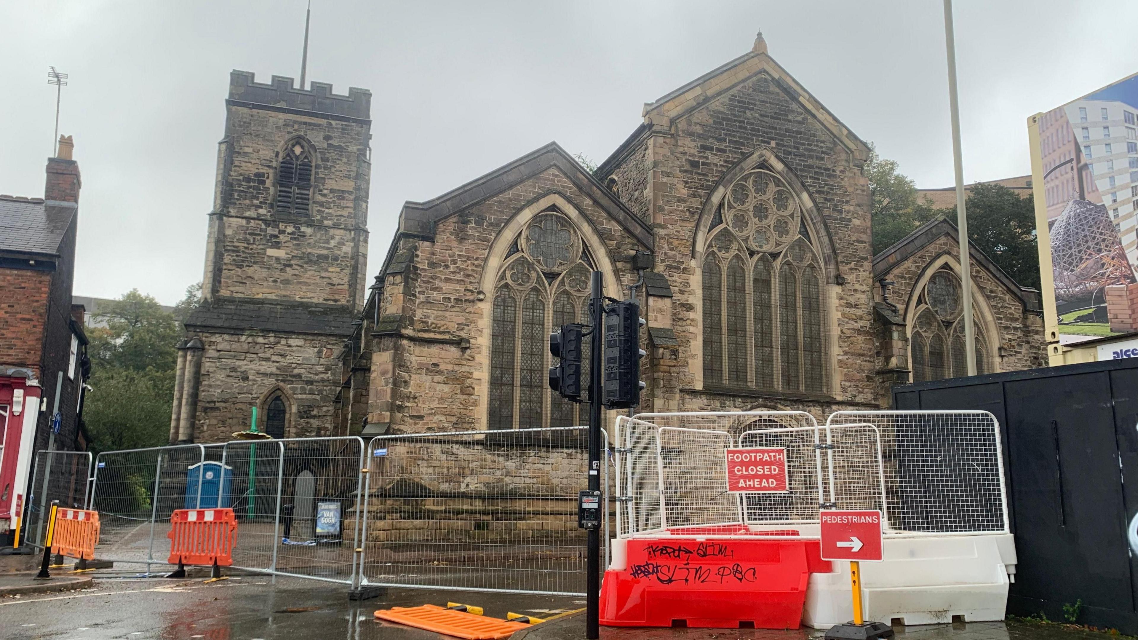 Road closures outside All Saints Church in Leicester