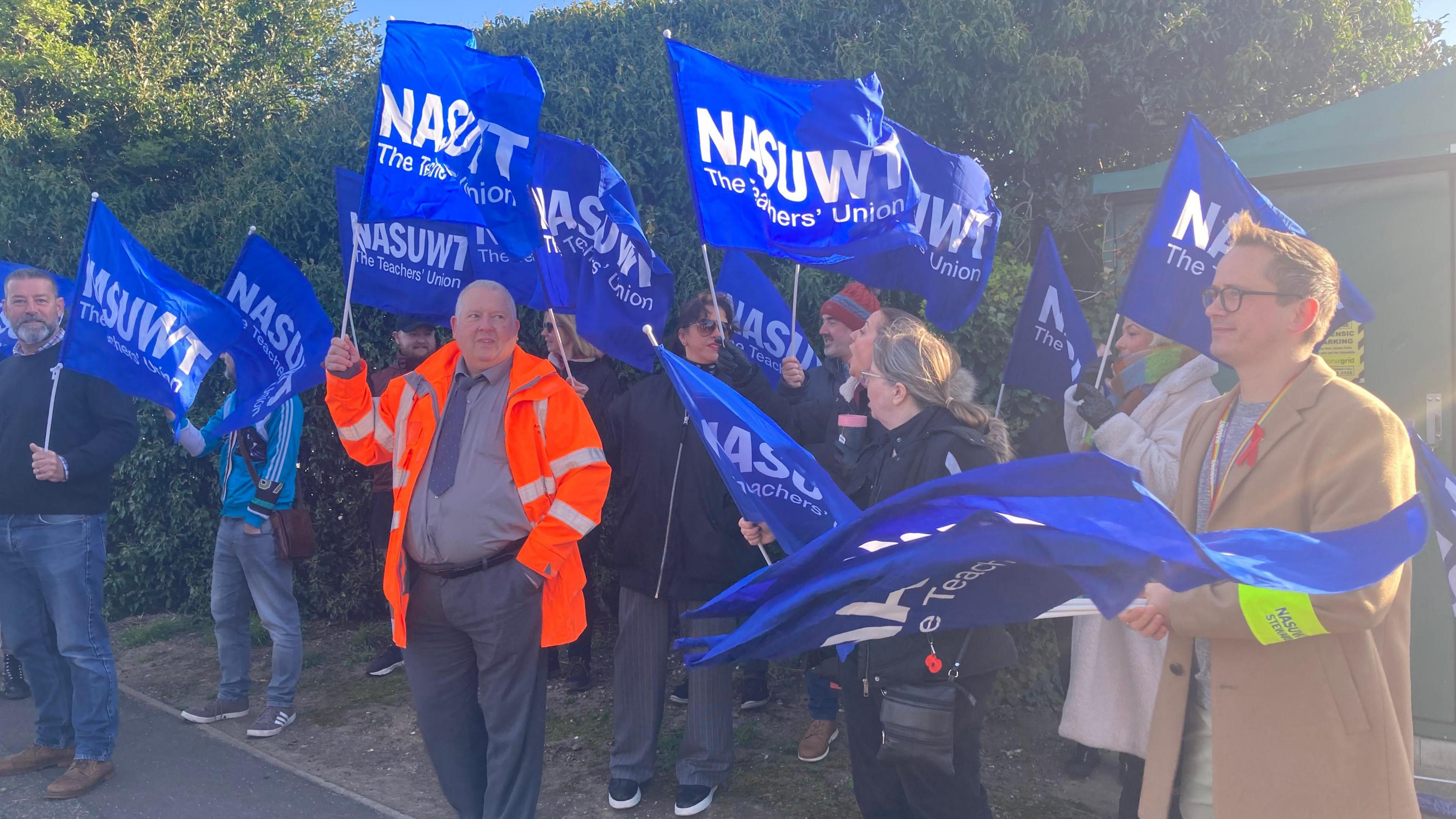 Teaching staff from Haven High Academy in Boston on the picket line protesting about student behaviour