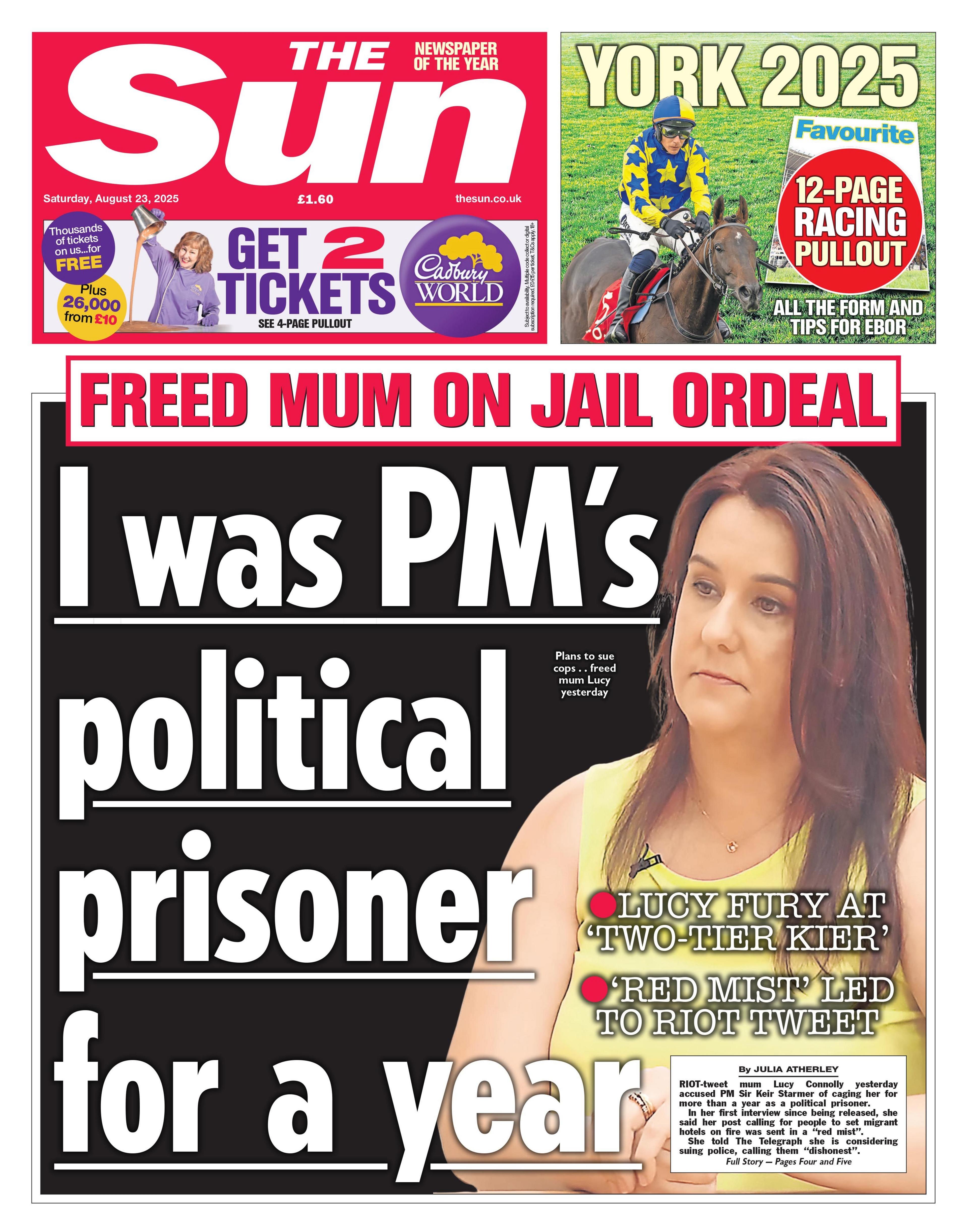 The headline on the front page of the Sun reads: “I was PM's political prisoner for a year”.
