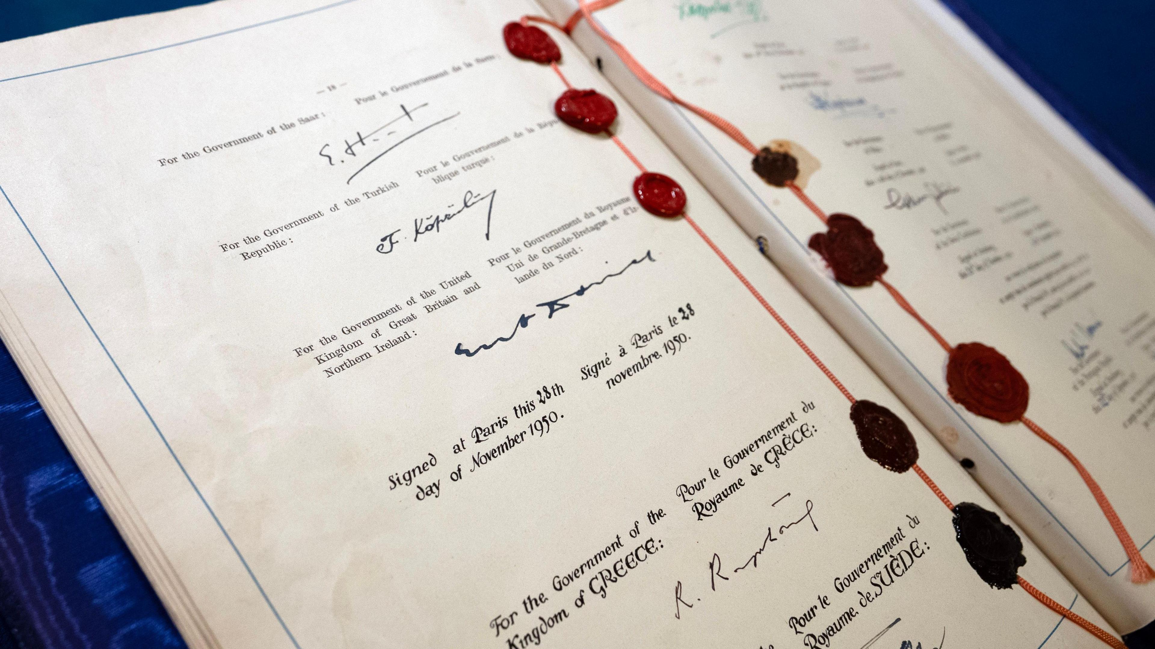 The original copy of the ECHR declaration, agreed by the UK Government and others in 1950