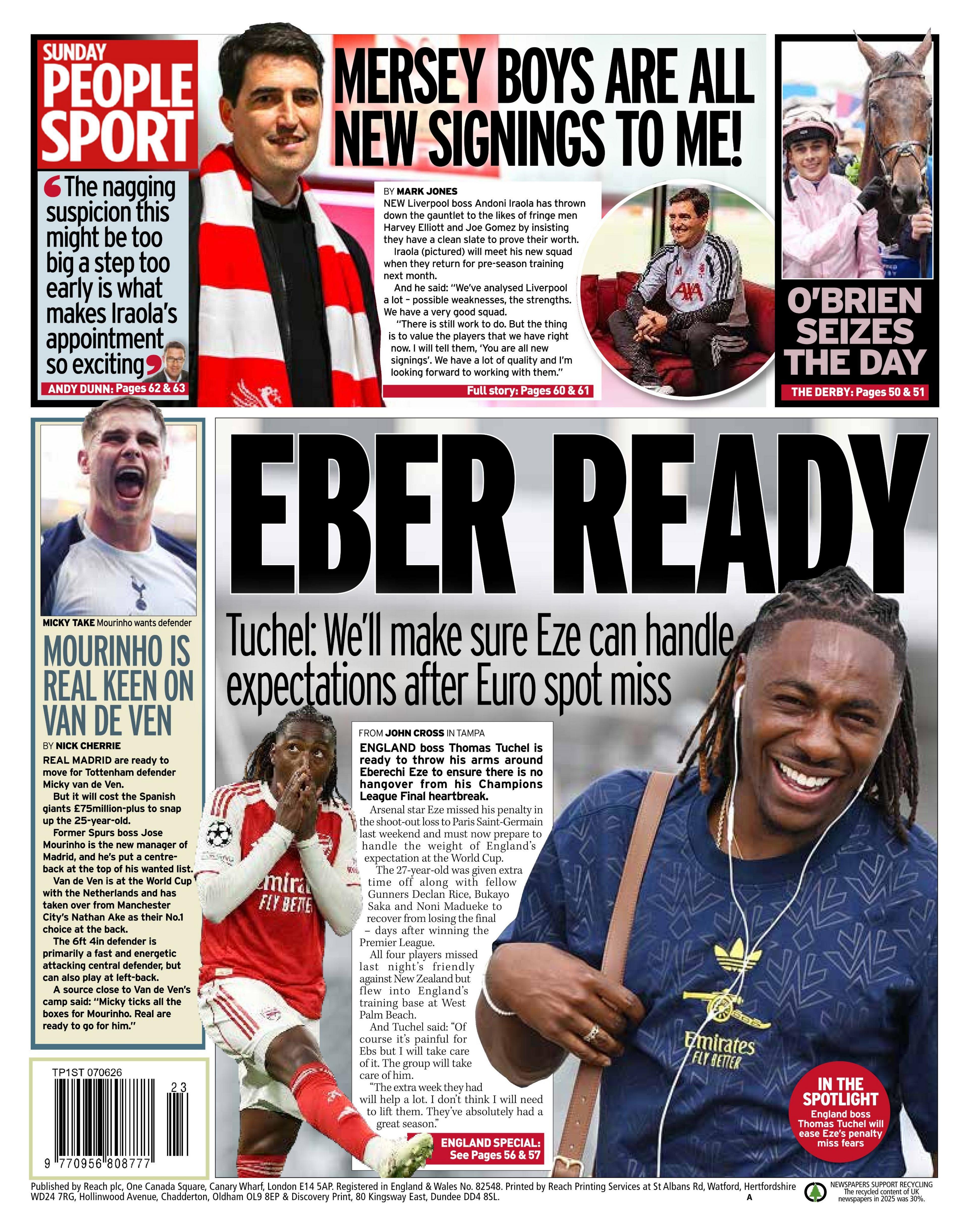 Back page of the Sunday People on 7 June 2026