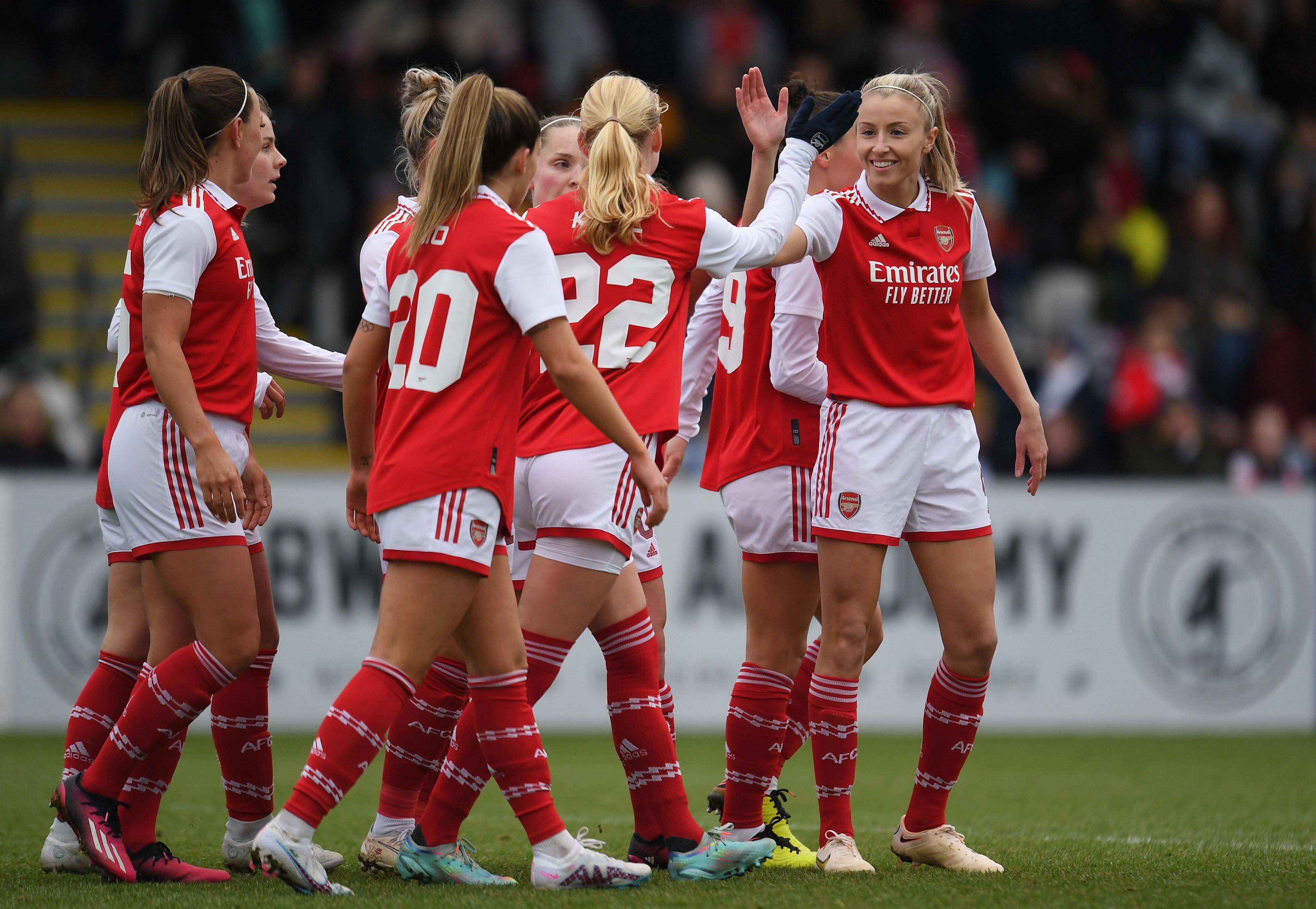 Arsenal women celebrate a goal in the FA Cup