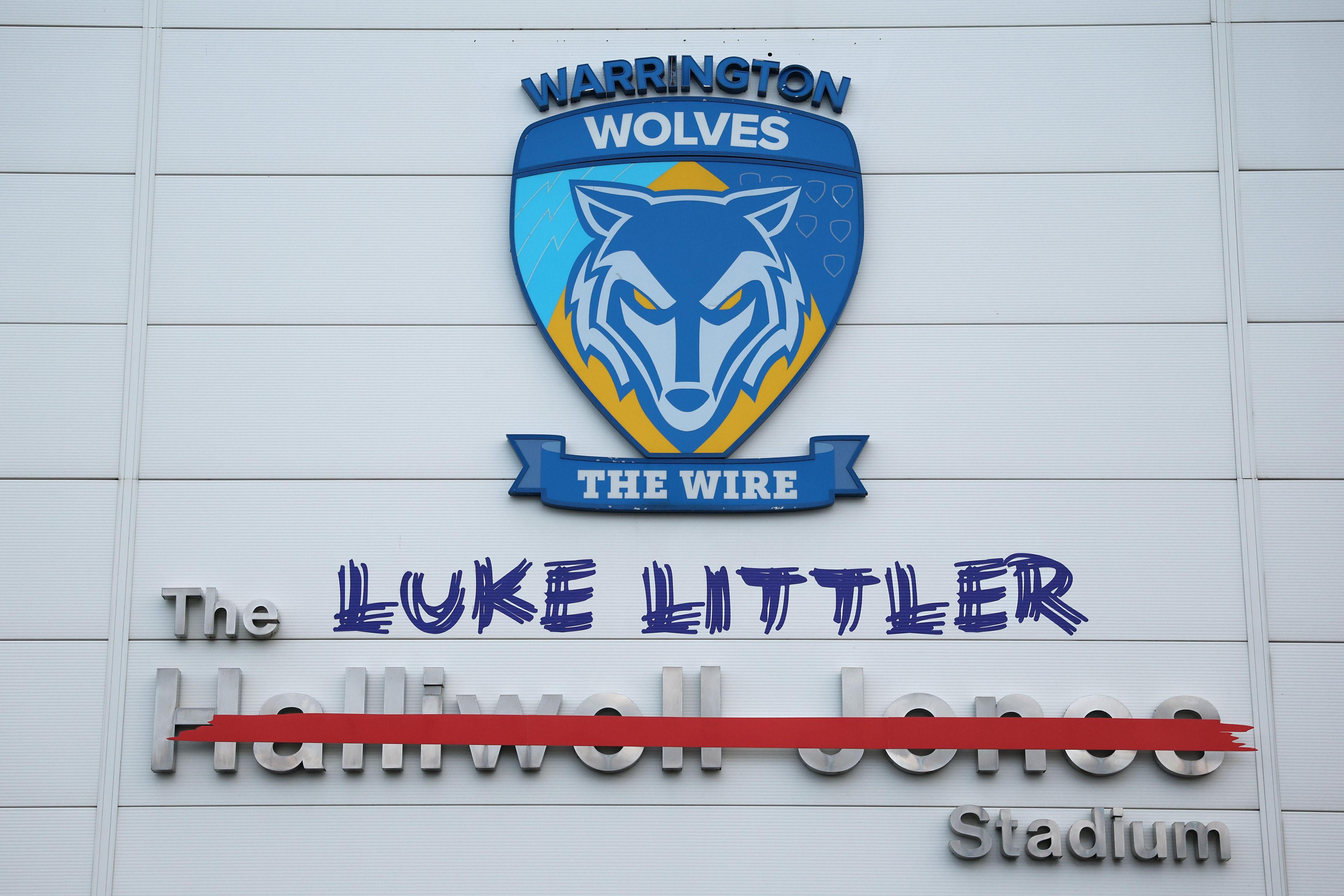 A general view outside the stadium with renaming in honour of Luke Littler ahead of the Super League match between Warrington Wolves and Catalans Dragons at Luke Littler Stadium