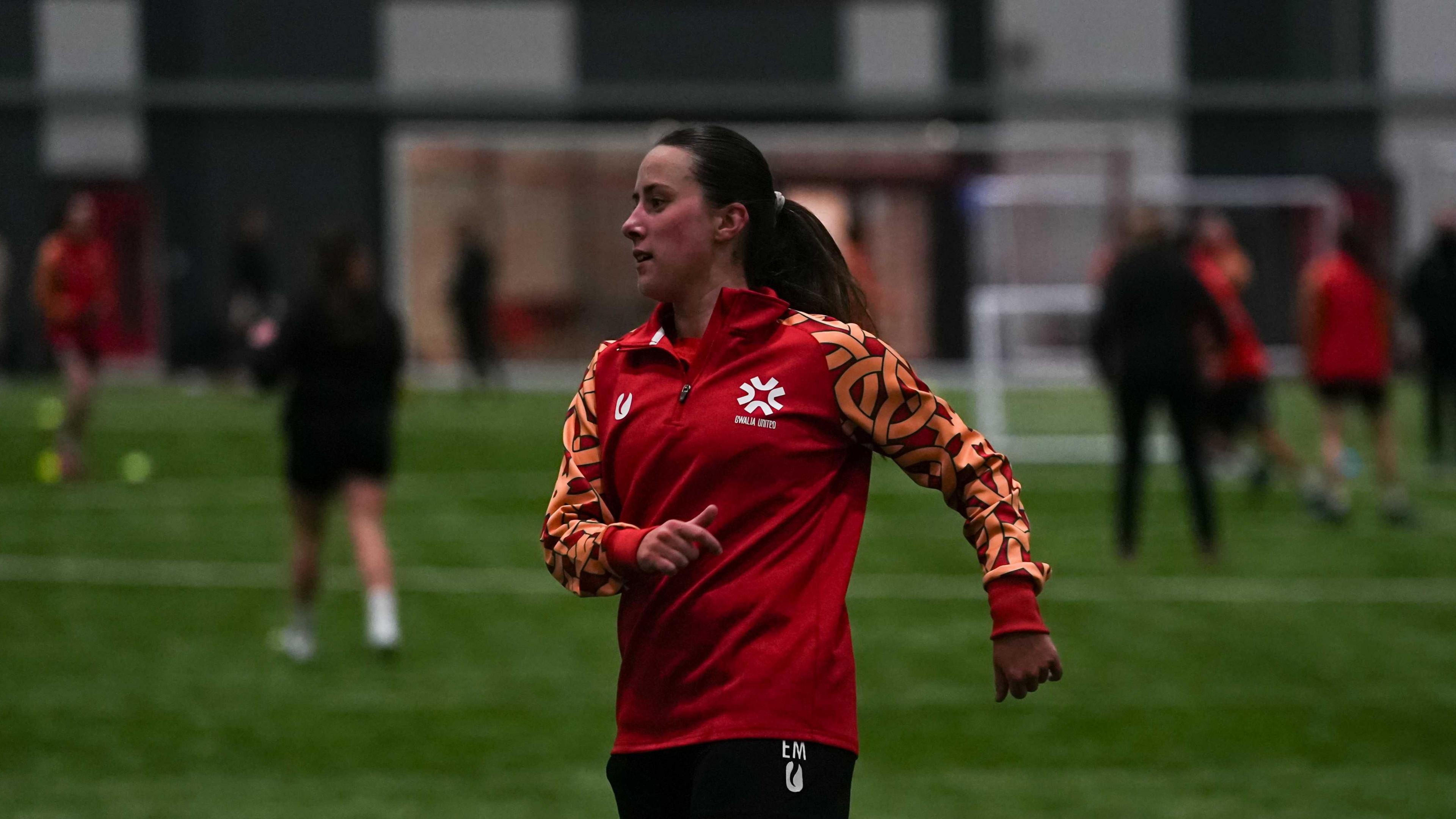 Anna Powell in training with Gwalia United 