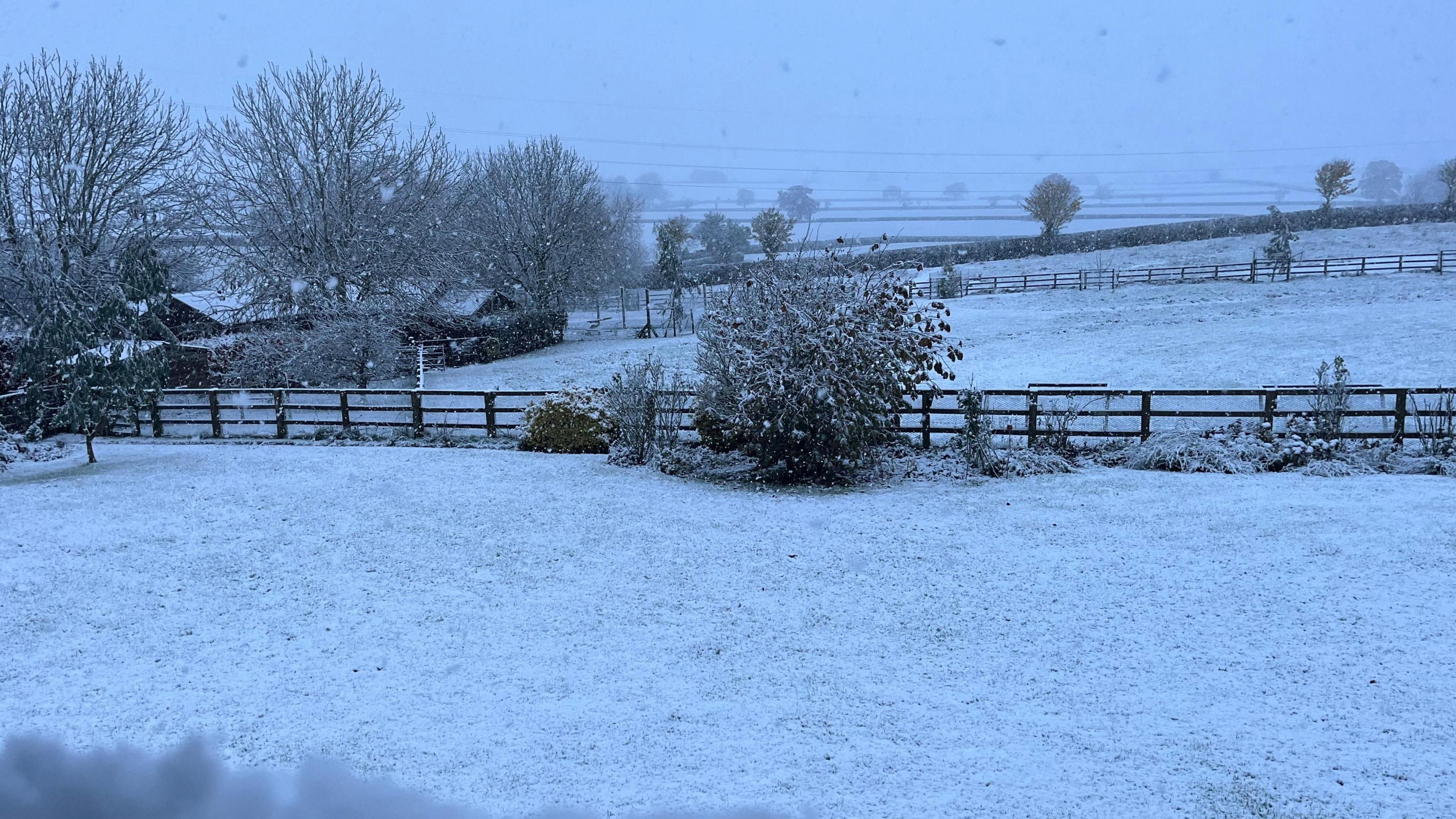 Snow covered fields.