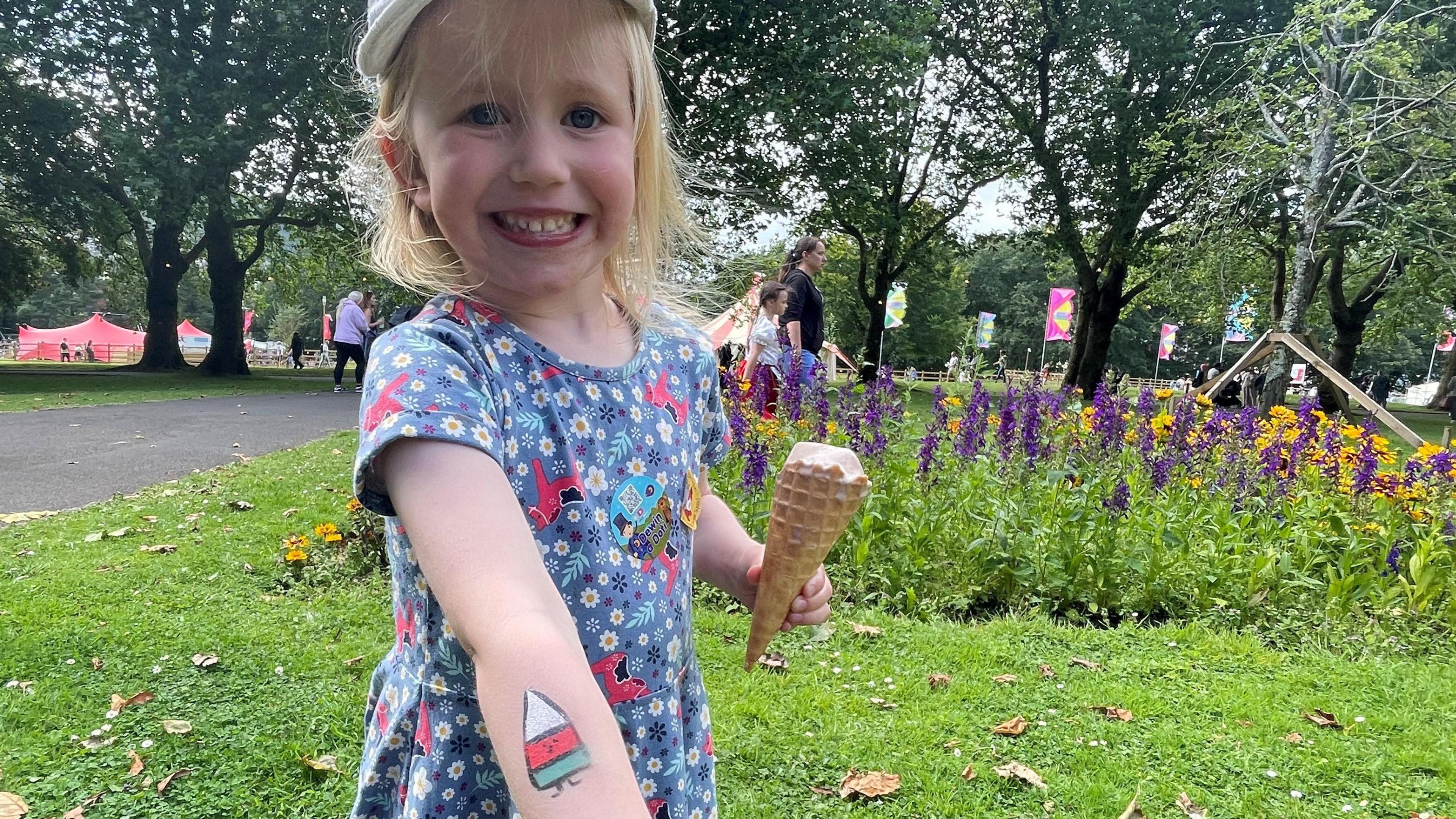 Elsie at the eistedfodd with her Mr Urdd tattoo