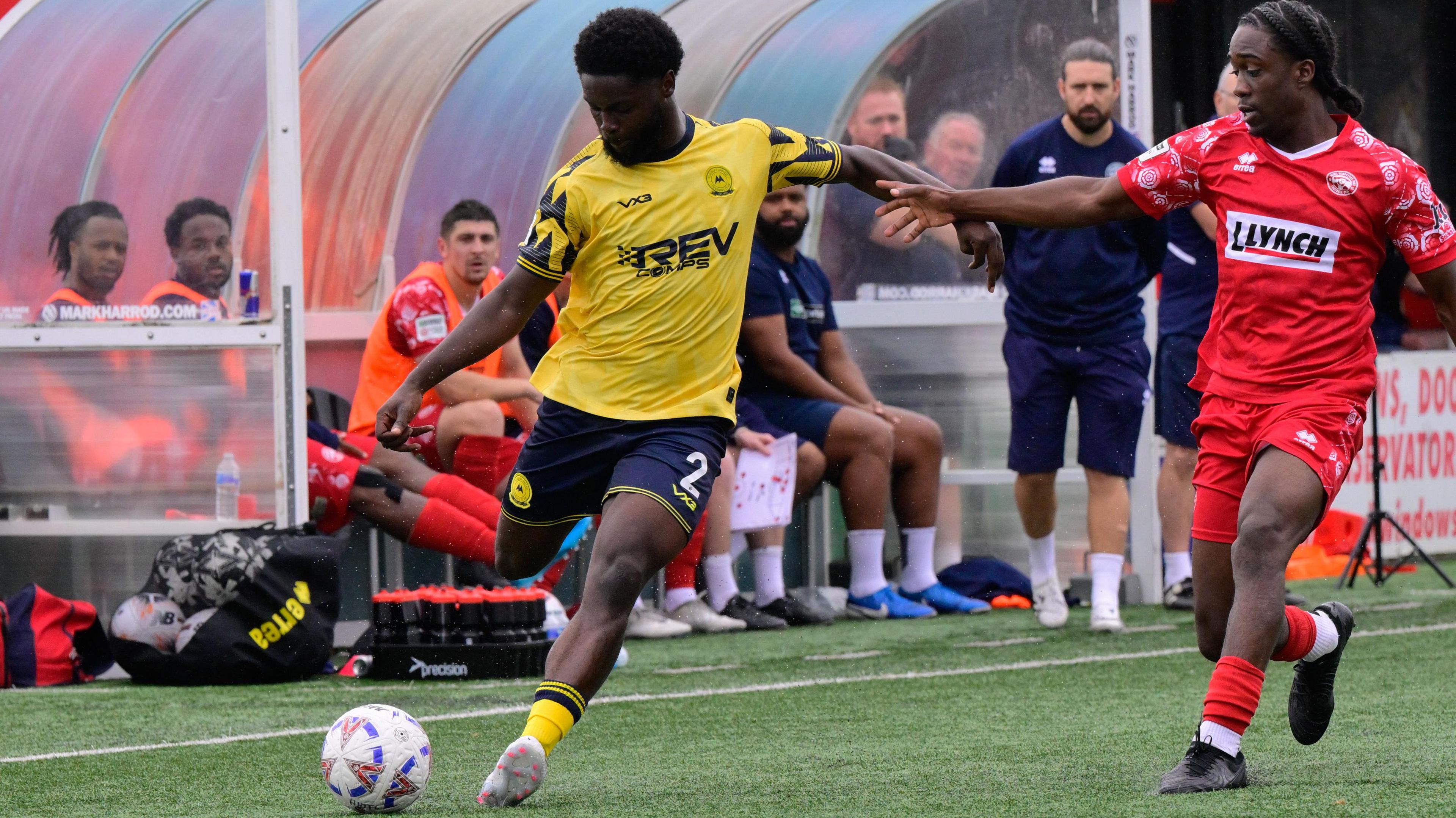 Footballer Denzel Akyeampong playing National League South football for Torquay United against Hemel Hempstead