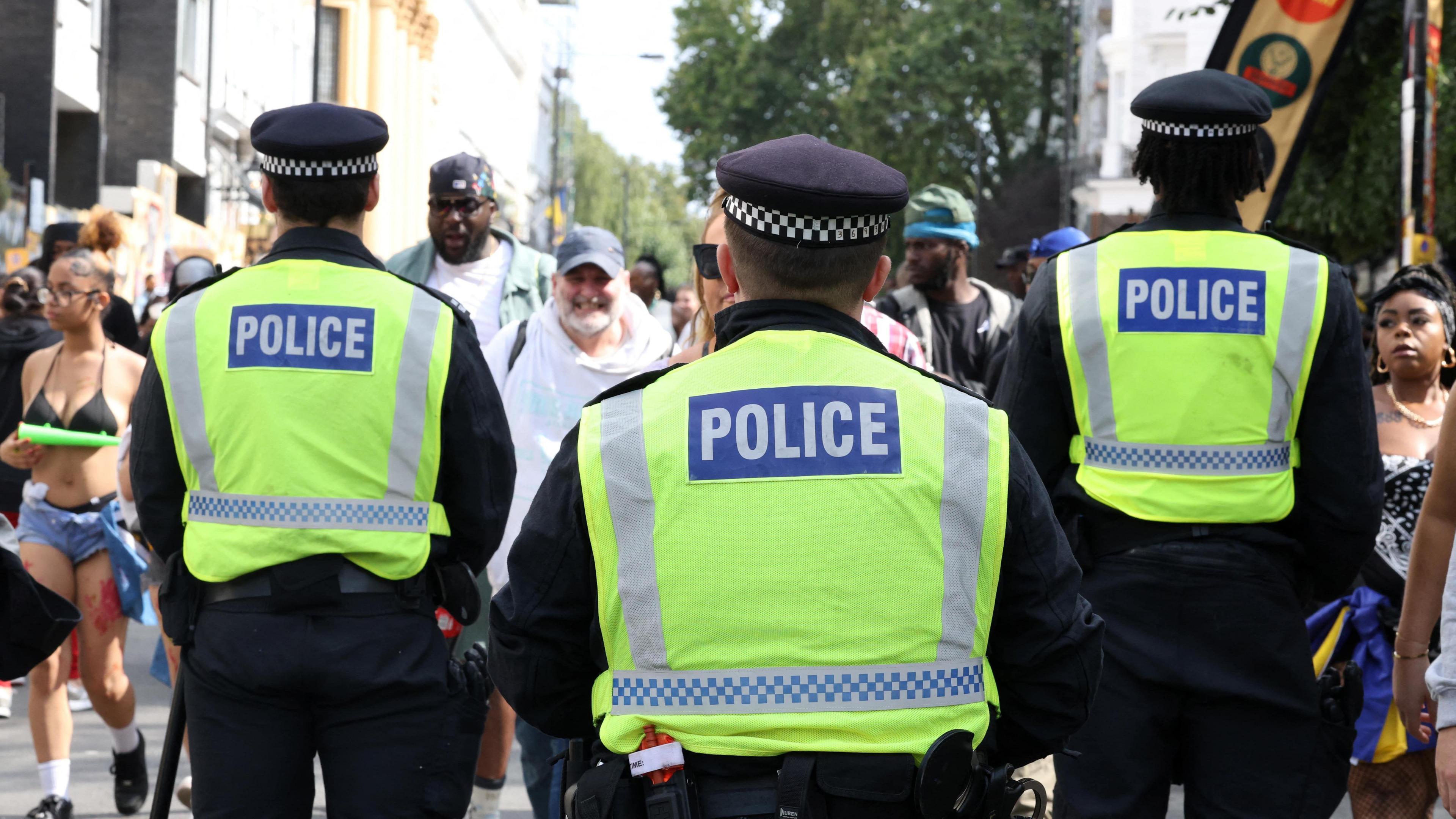 Police patrol the Notting Hill Carnival in London on 26 August 2024.