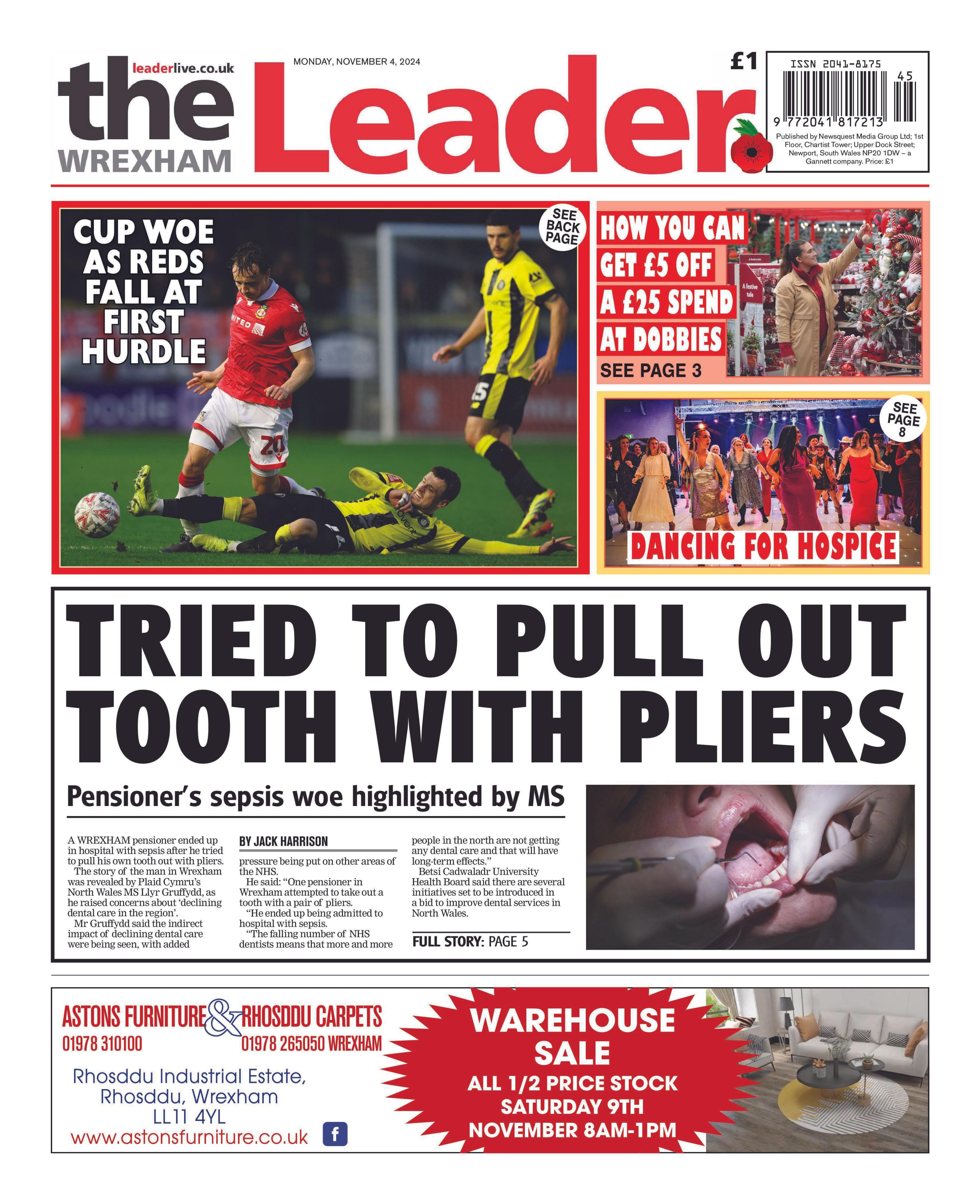 Front page of the Wrexham Leader