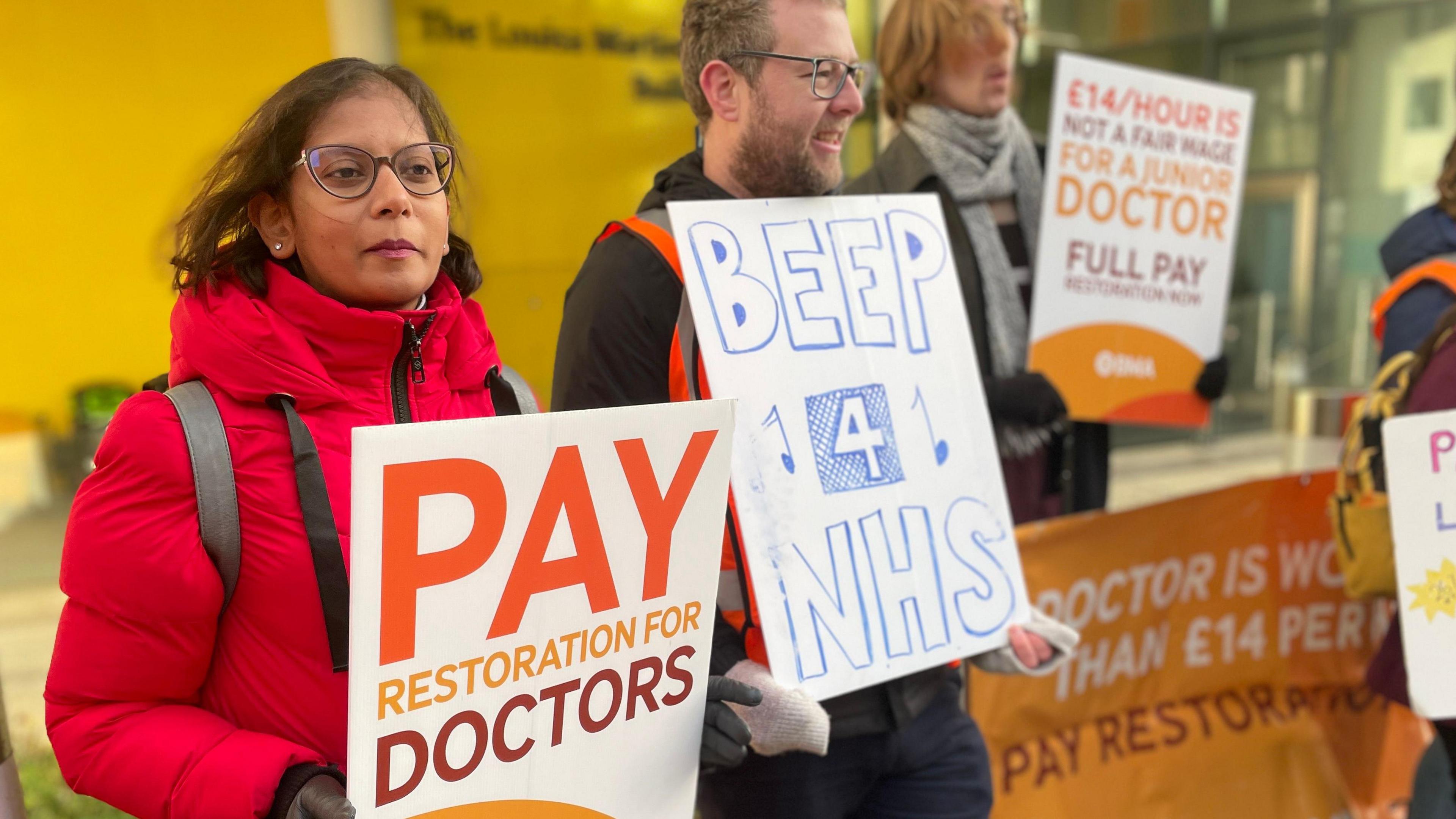 Striking junior doctors on a picket line in Brighton in December 