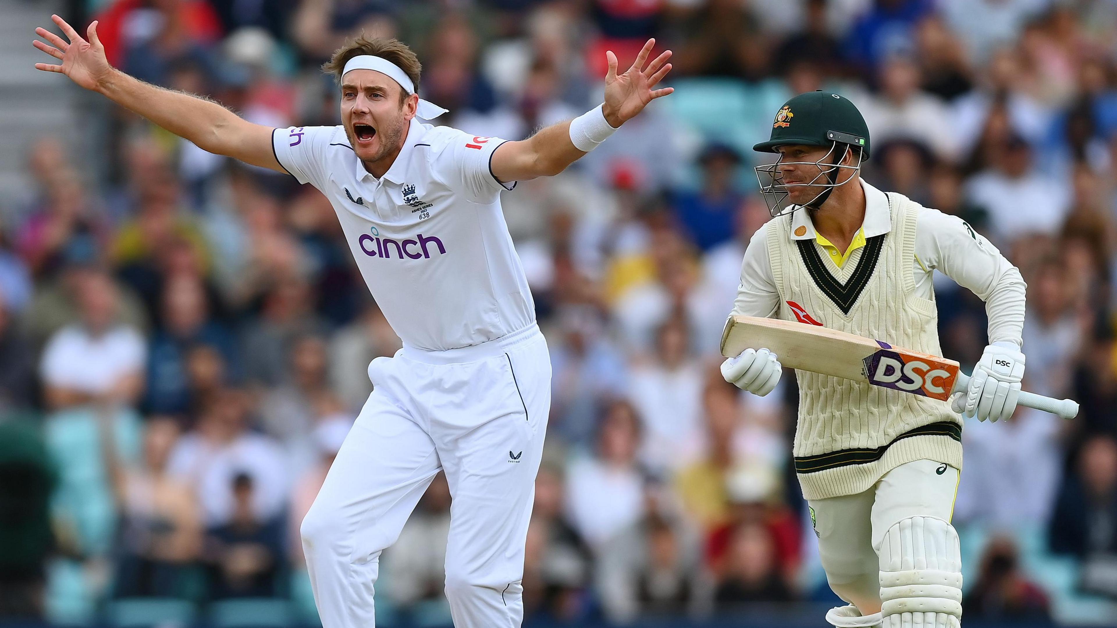 Stuart Broad appeals against David Warner