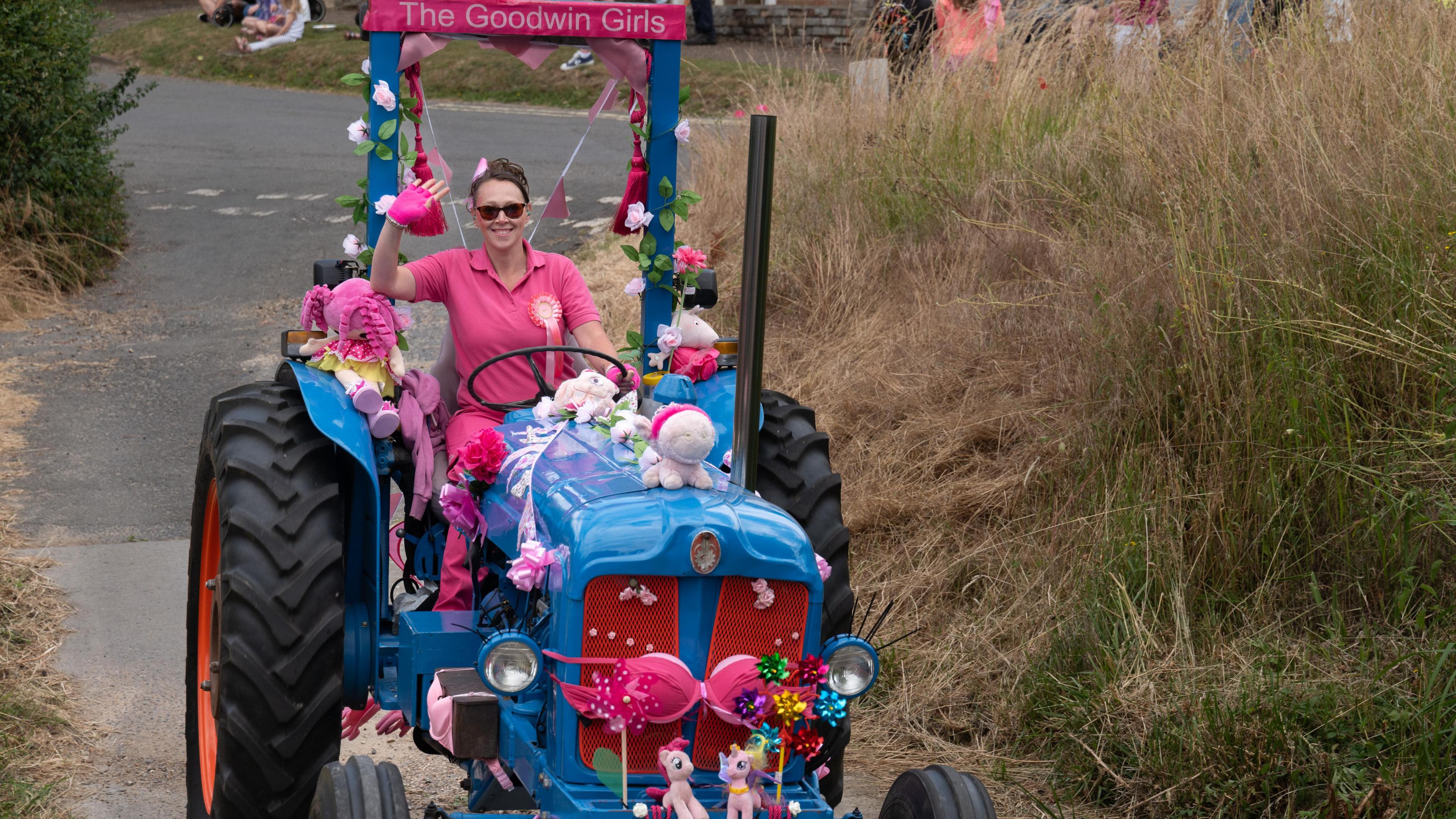 Pink Lady on tractor