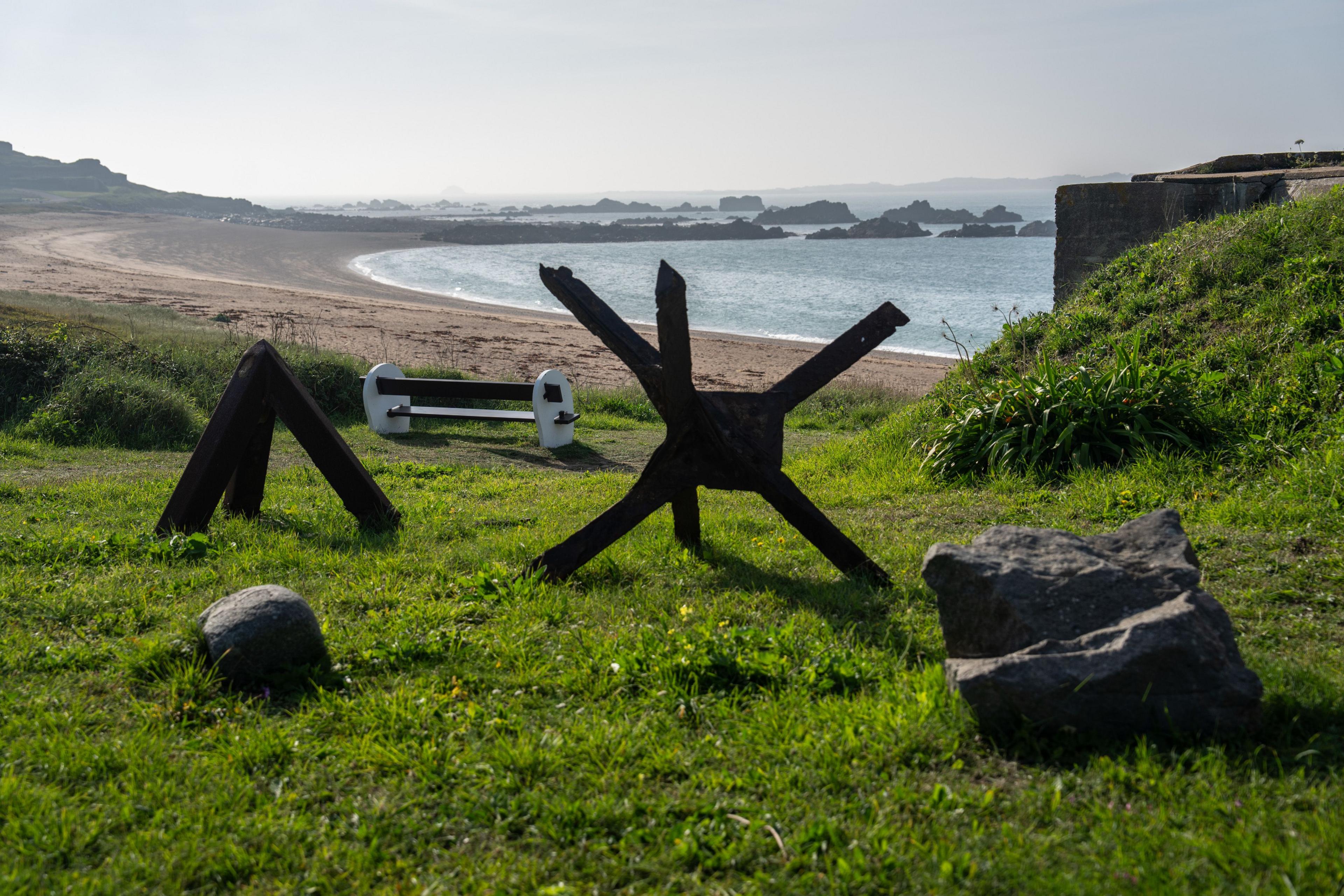 Anti-tank defences near a beach in Alderney