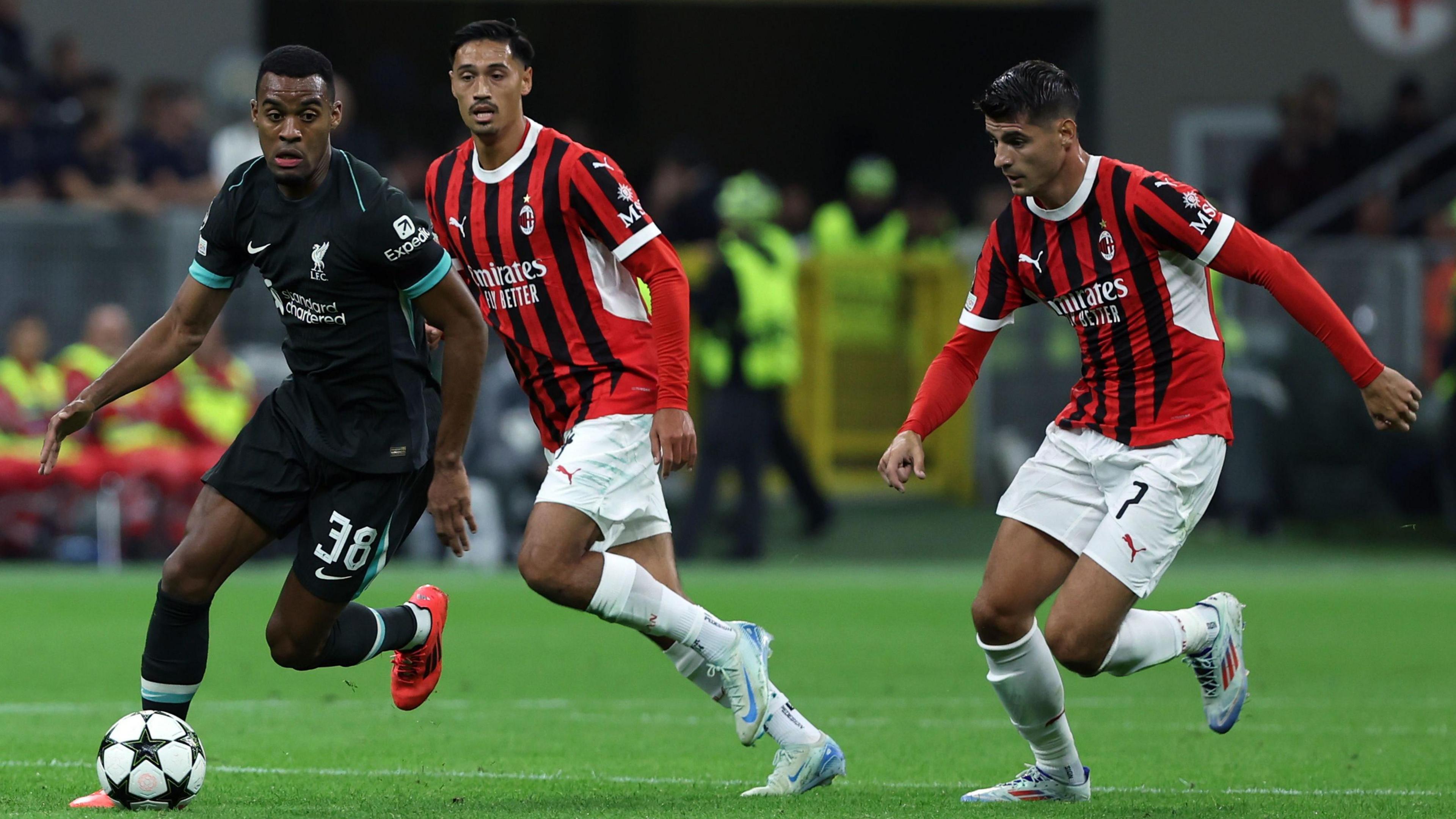 Ryan Gravenberch in action for Liverpool against AC Milan