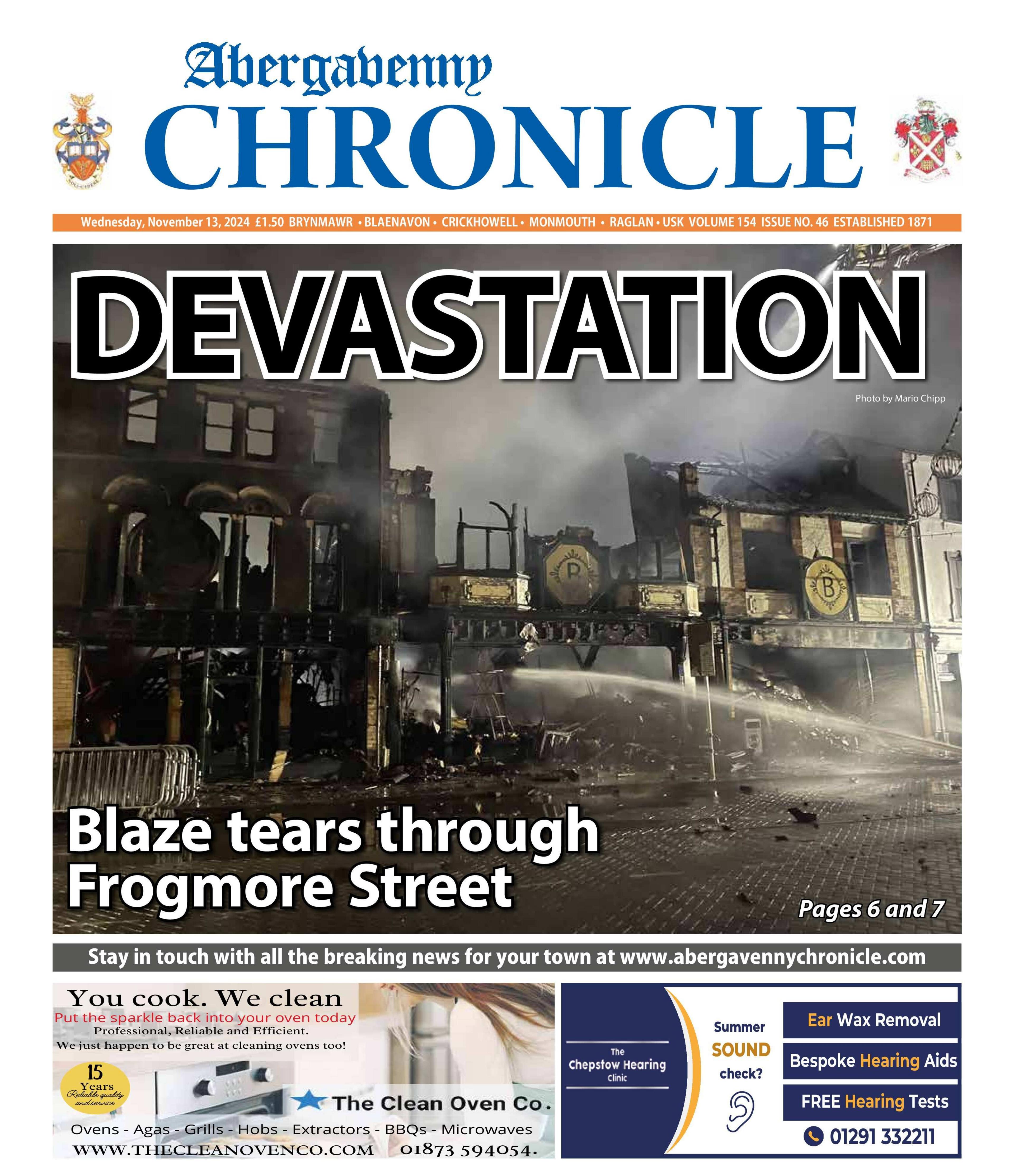 Front page of Abergavenny Chronicle