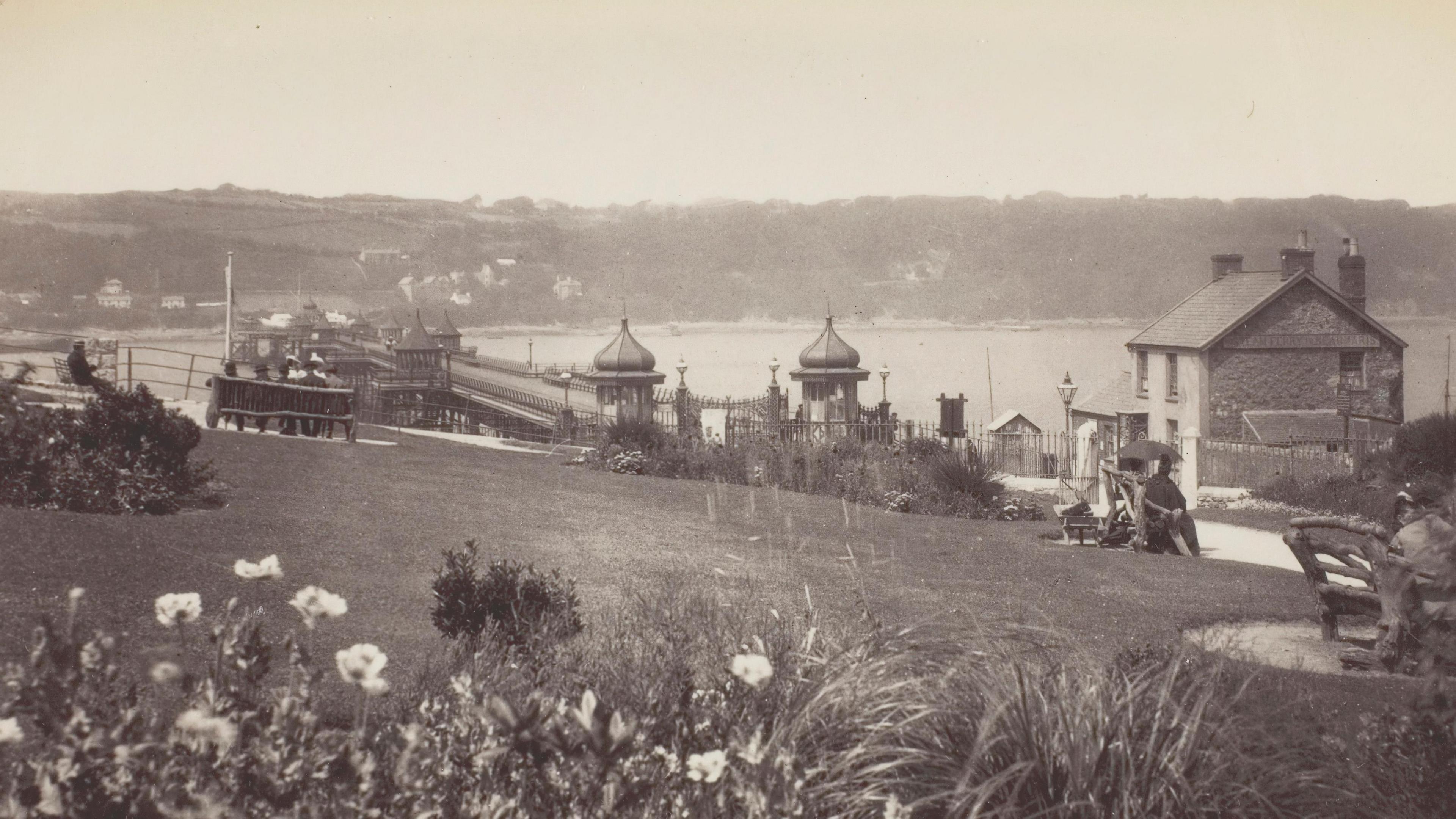 A black and white photo of the pier and master's house