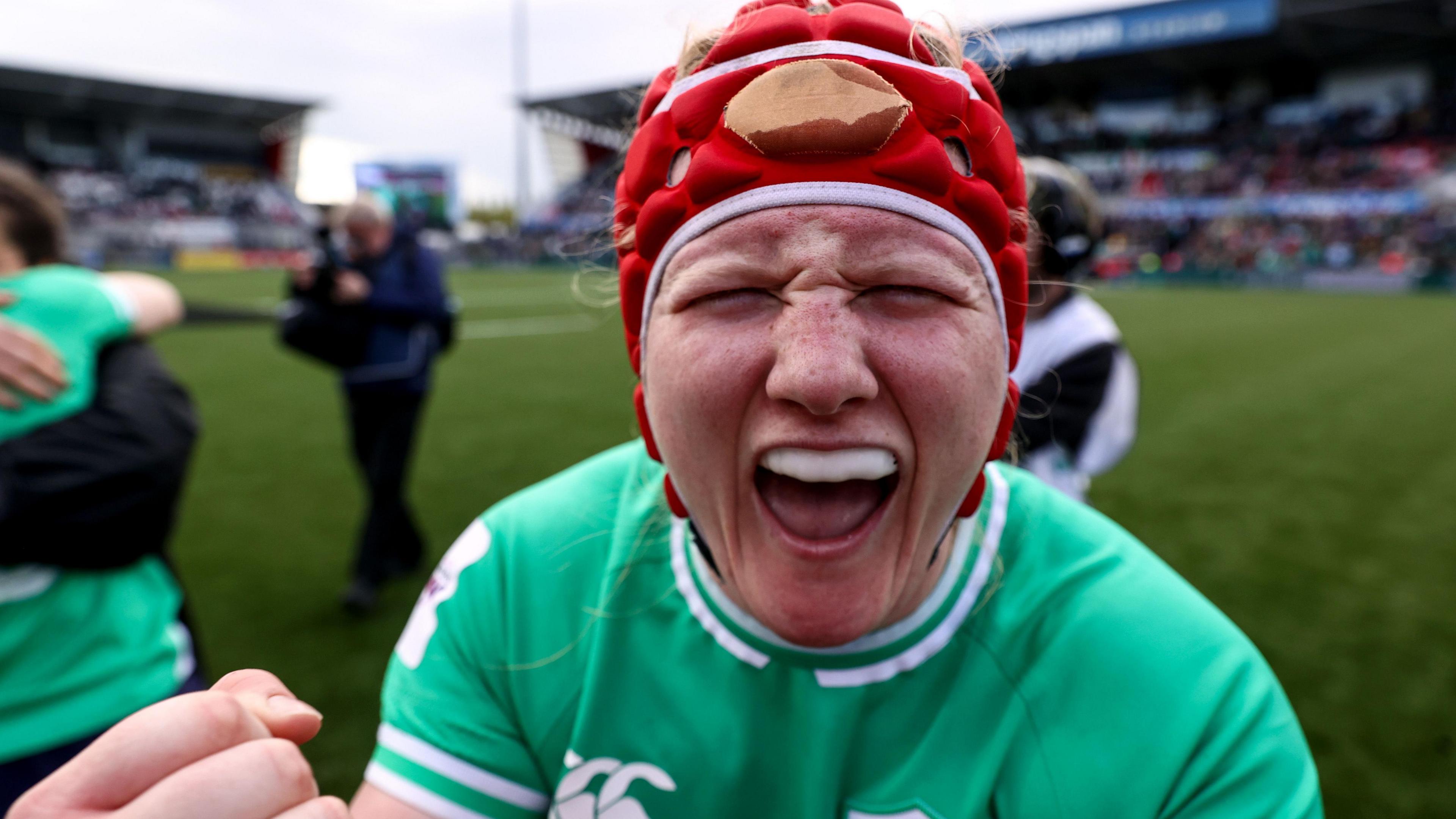 Aoife Wafer celebrates beating Scotland