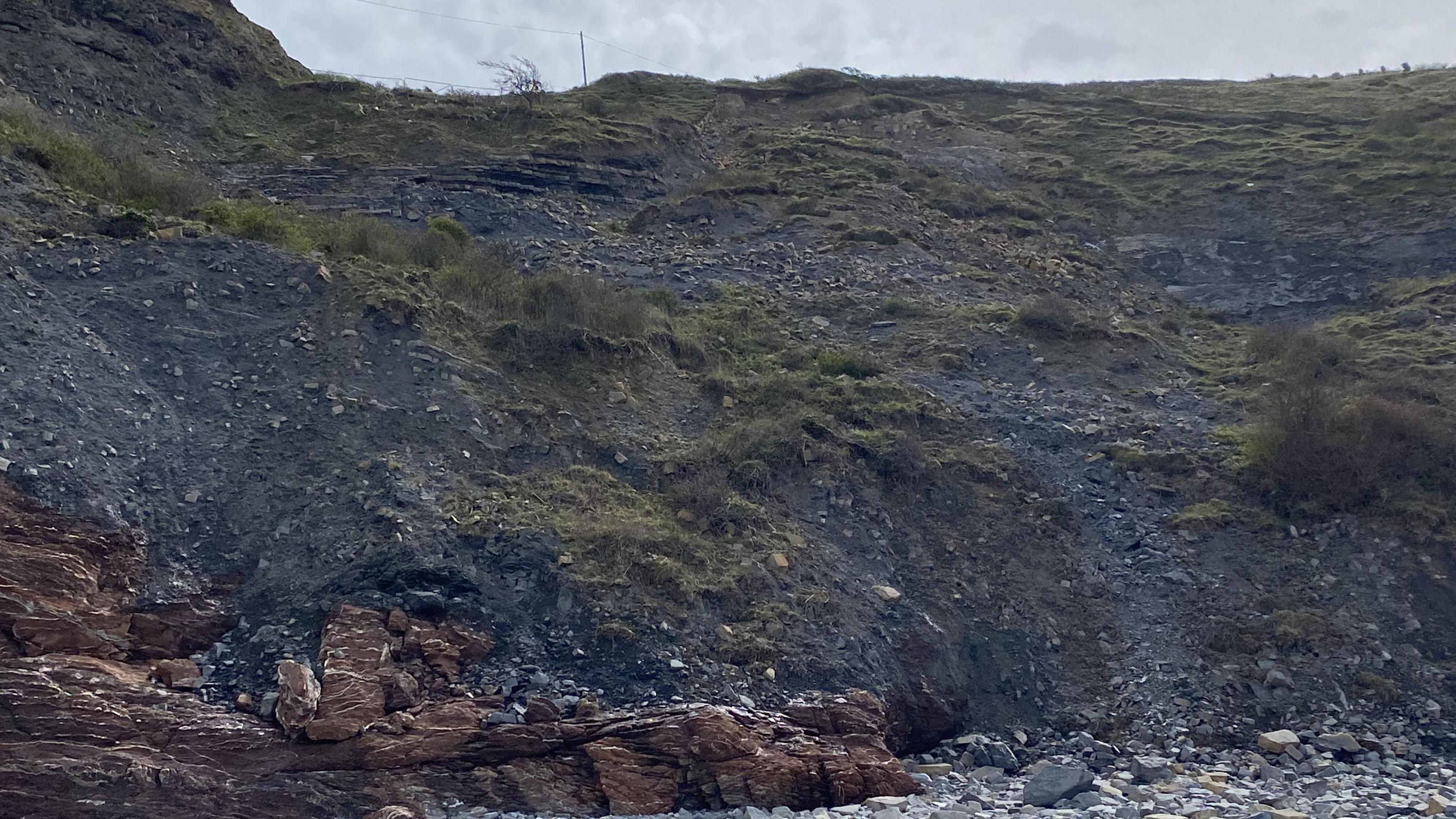 Landslip on the cliffside