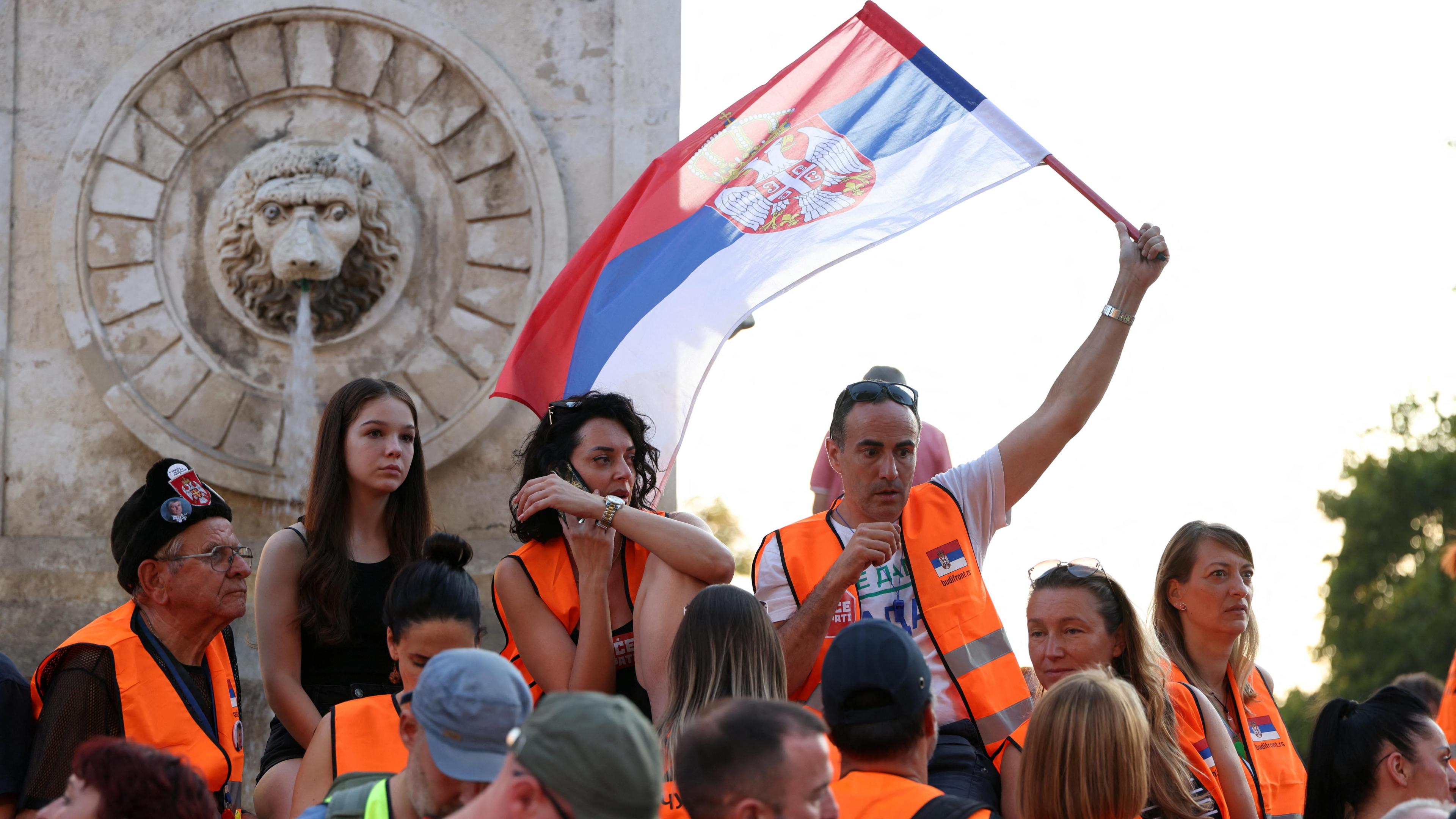 Protesters at demonstration against Lithium mine in Serbia