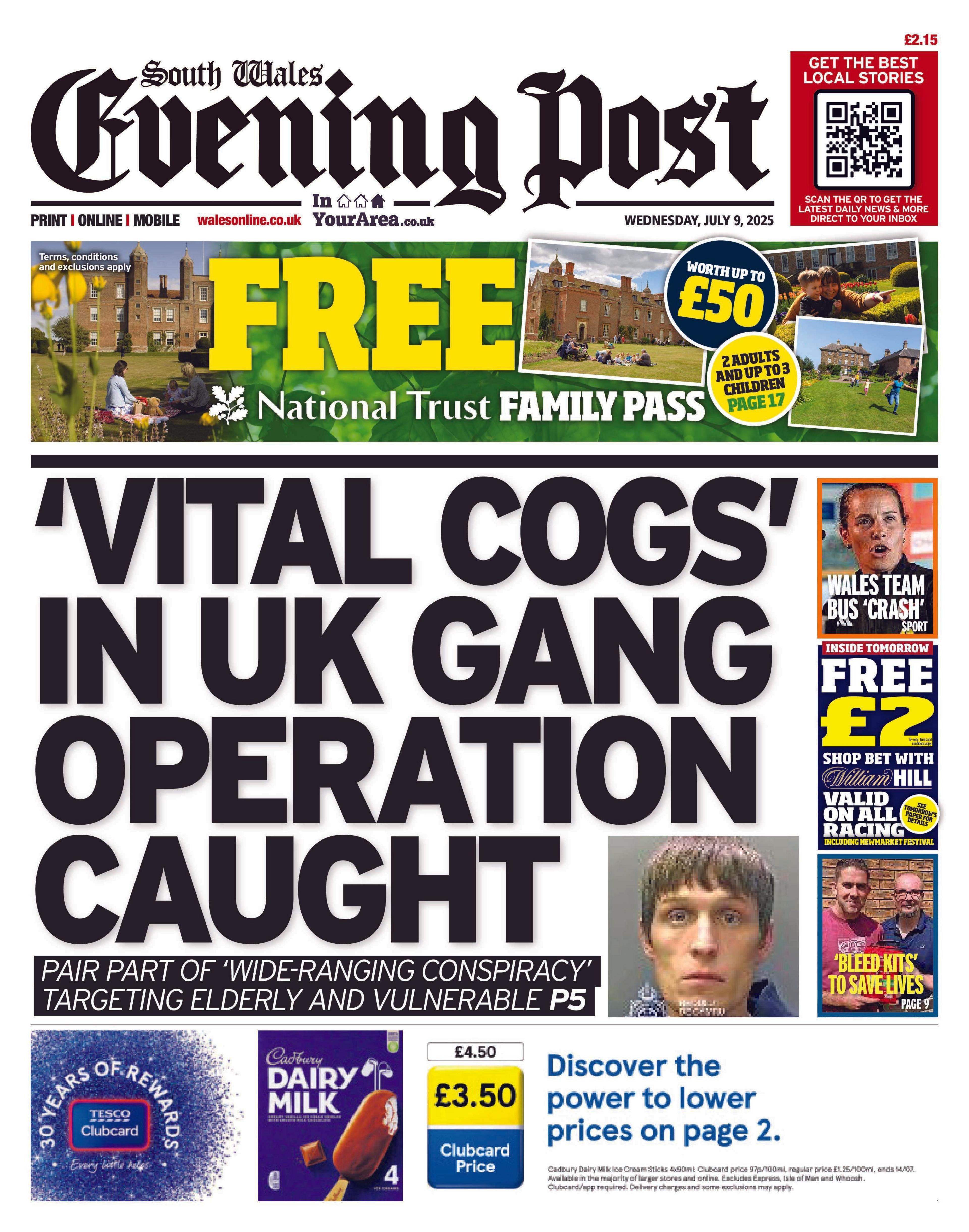 South Wales Evening Post with headline 'Vital cogs' in UK gang operation caught 