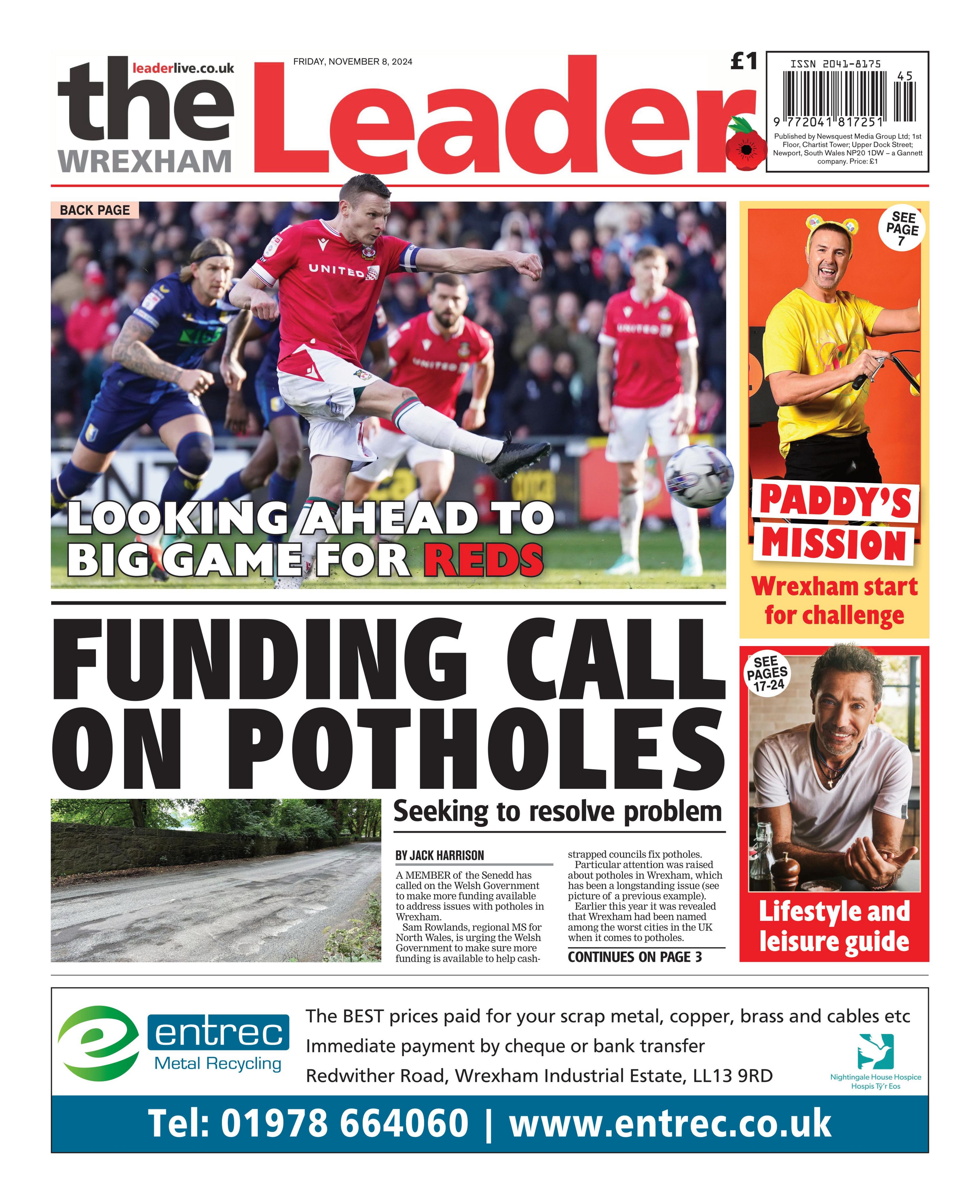 Front page of the Wrexham Leader