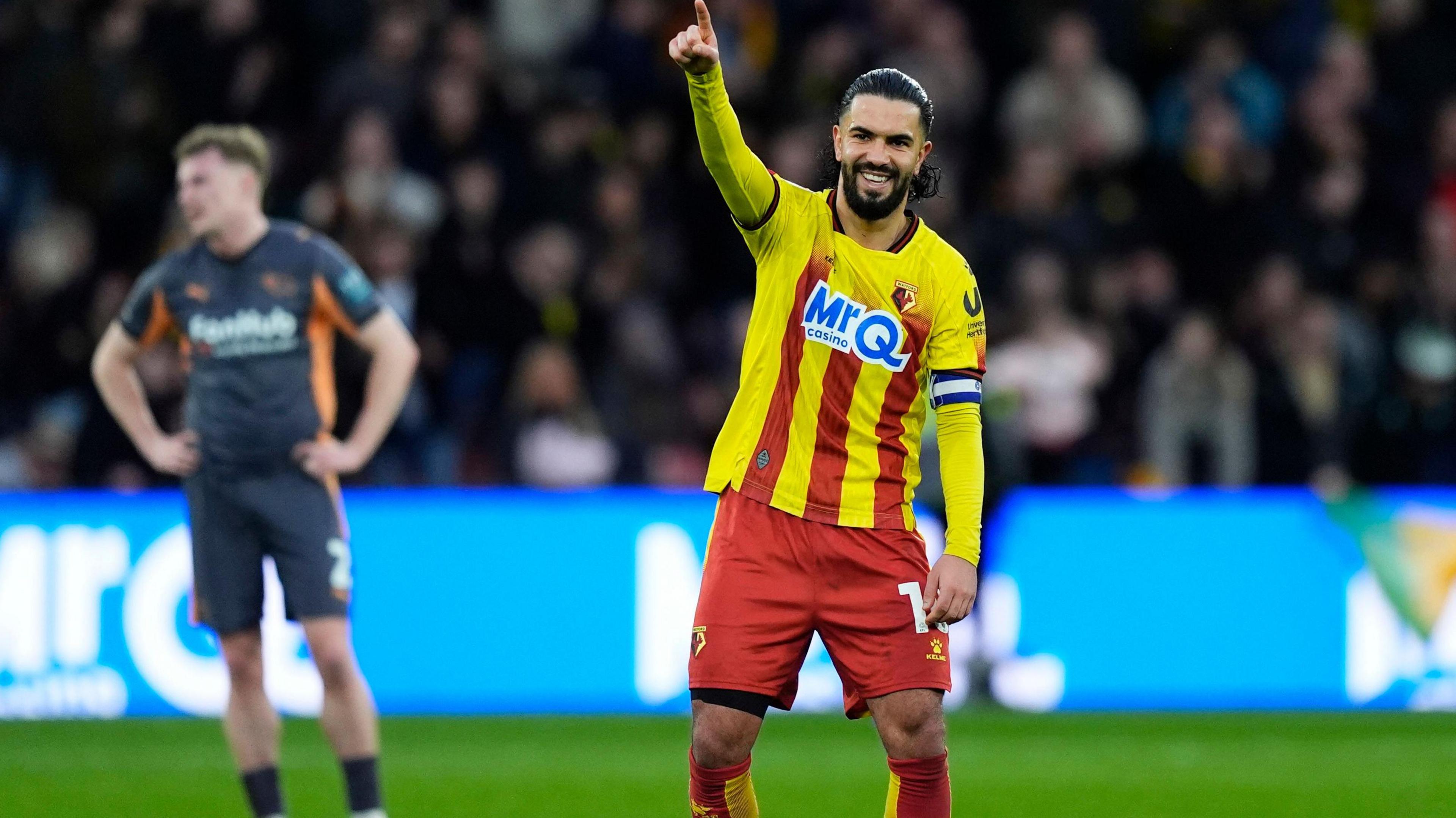 Watford's Imran Louza celebrating the win at the end of the match.