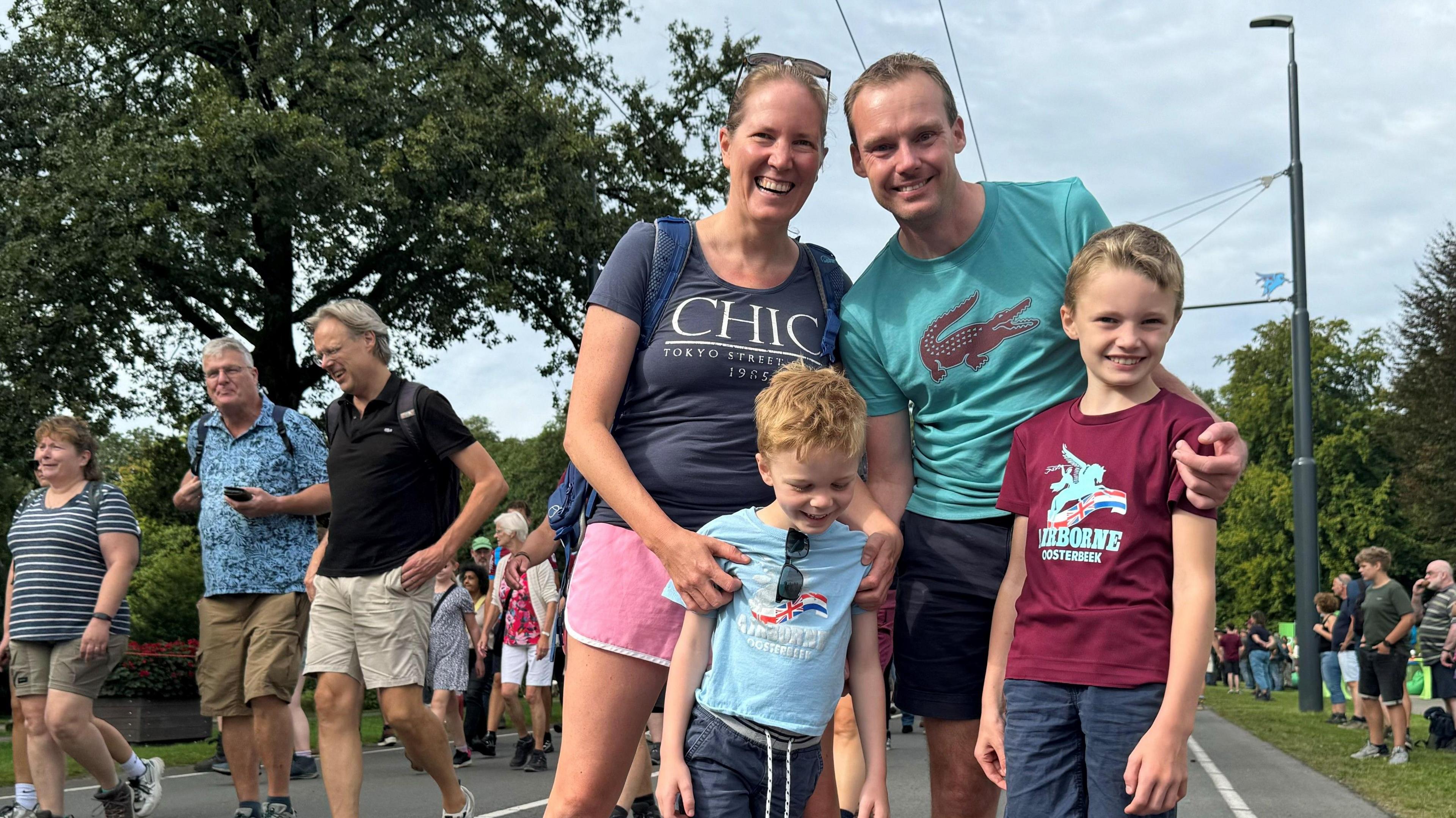 A picture of Sary and Mattijs van Gessel at the ‘Wandeltocht’ with their sons Koen and Tom which they said was a chance to educate them