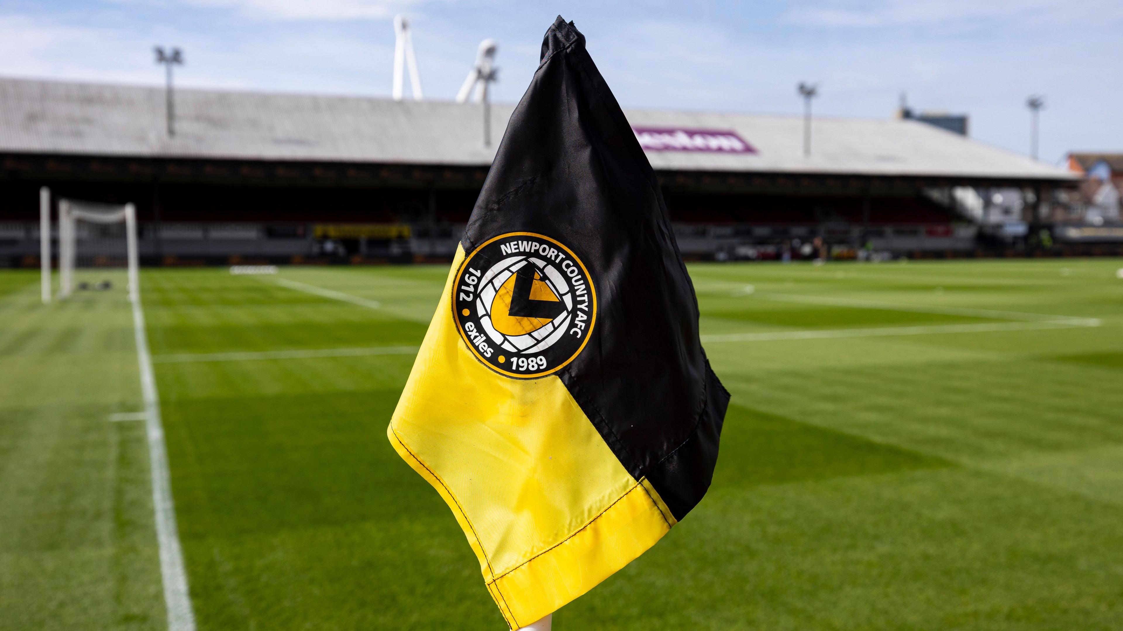 A Newport County corner flag at Rodney Parade 