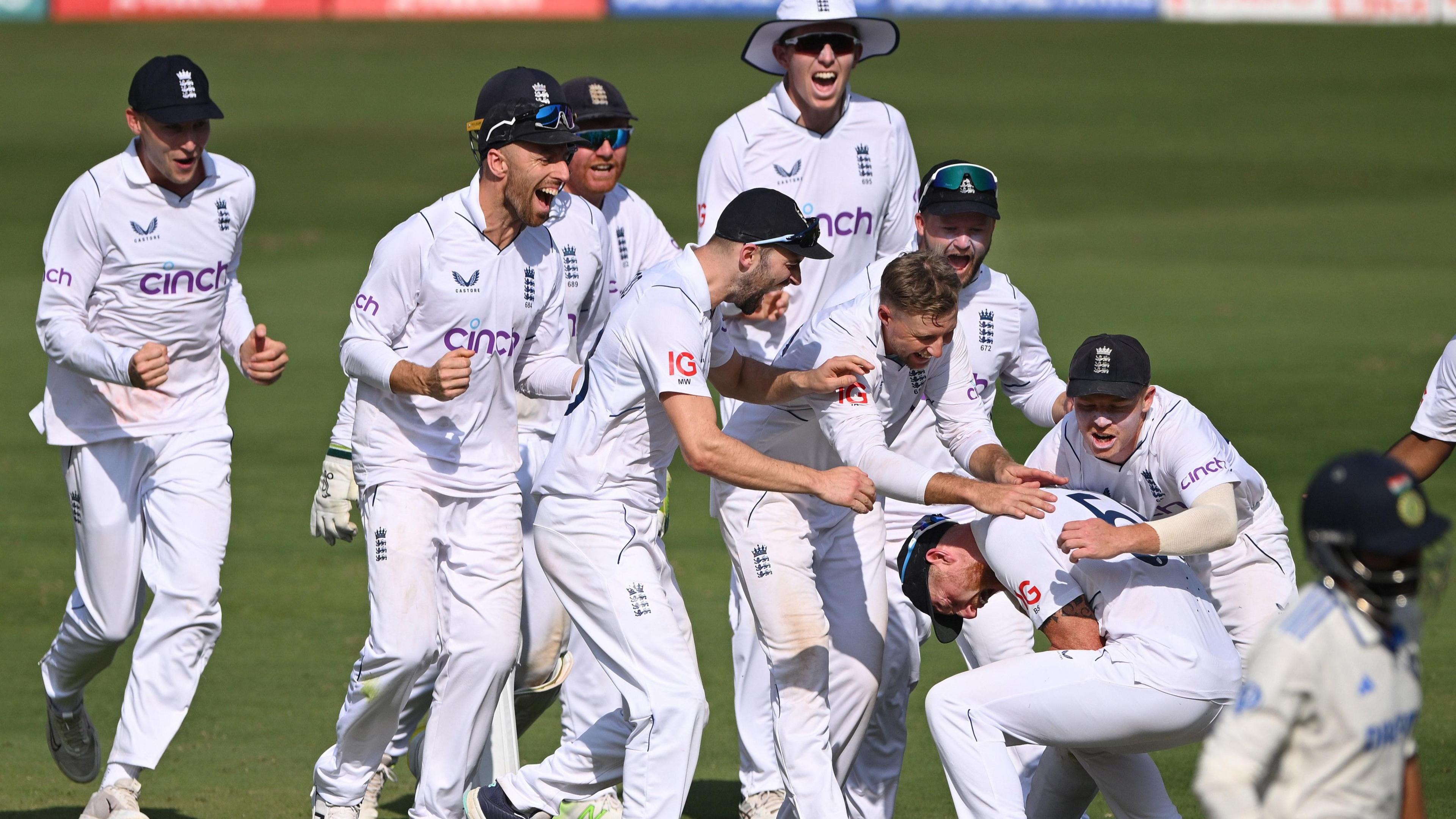 England celebrate a wicket