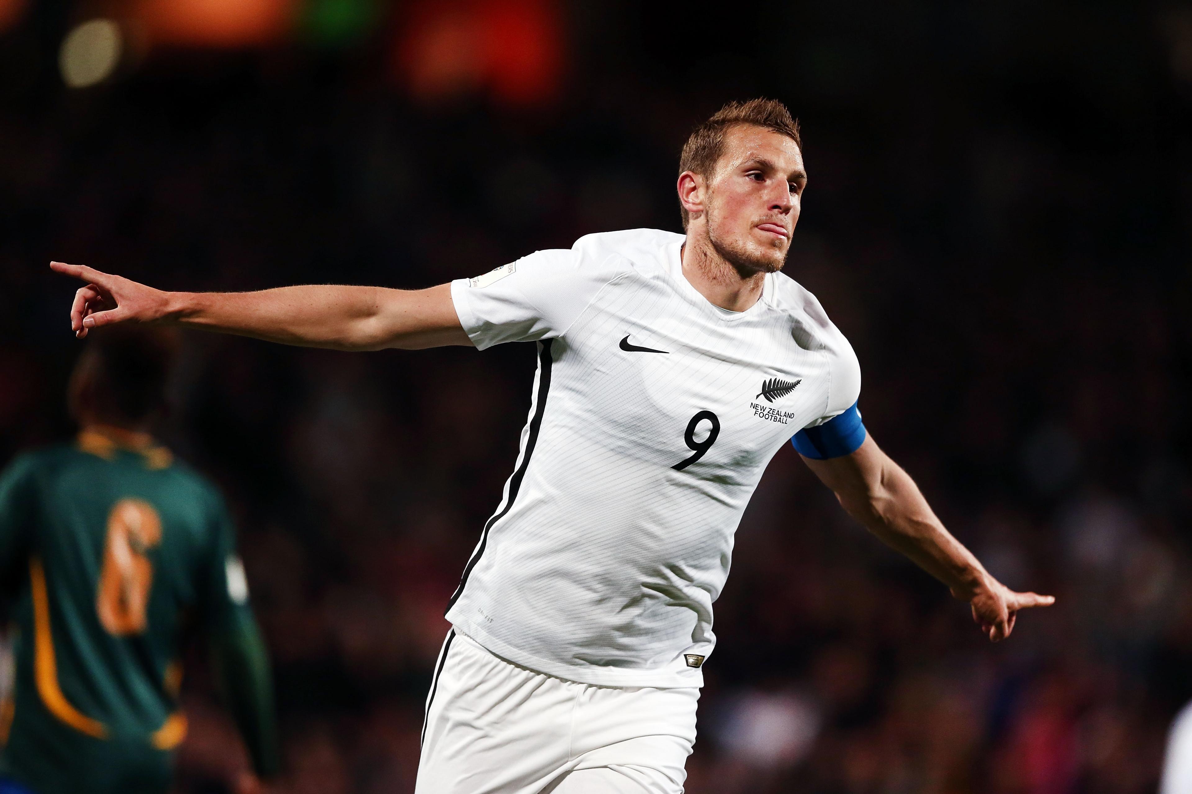 Chris Wood celebrating a goal for New Zealand