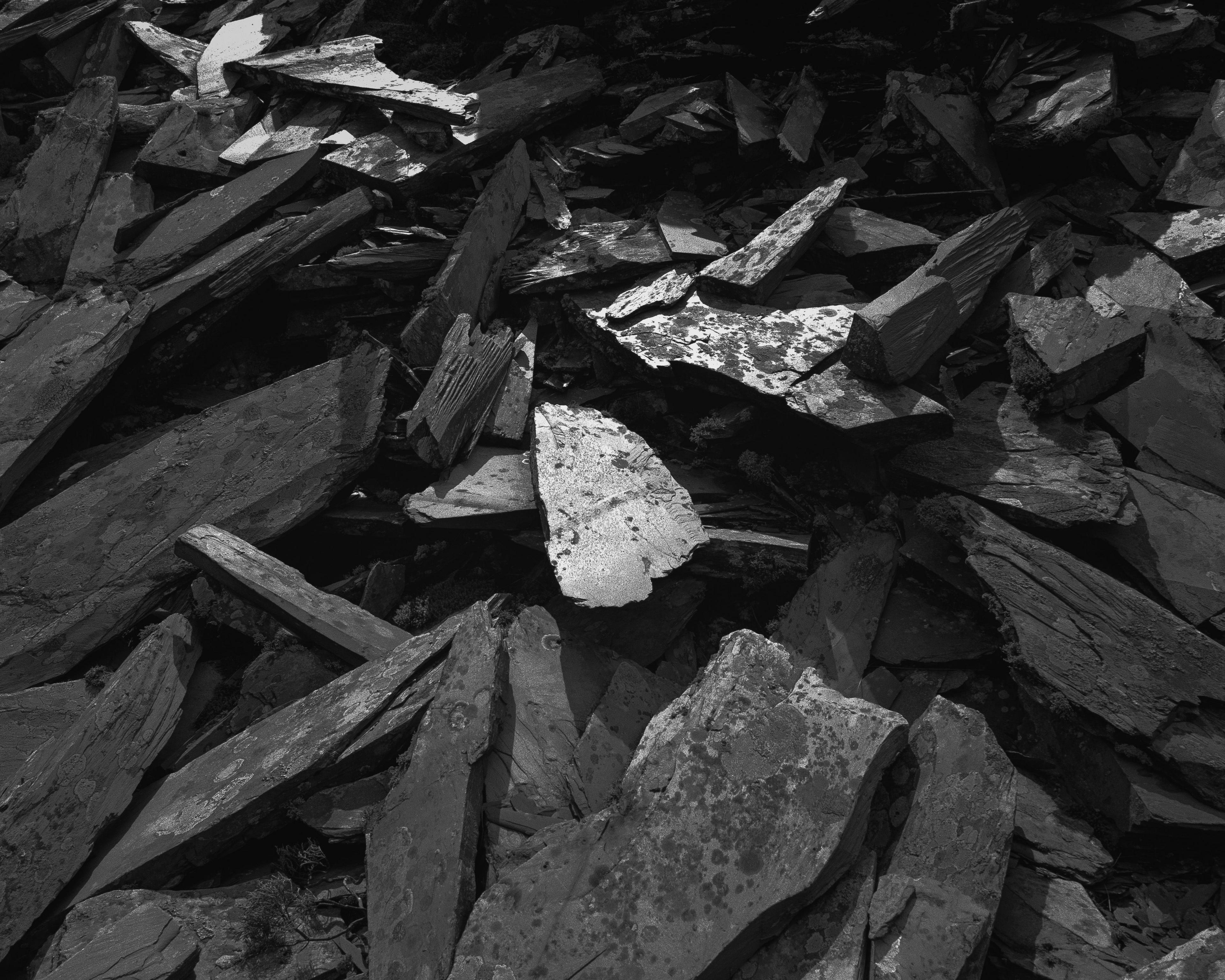 Kyle's black and white close-up photograph of a pile of slate