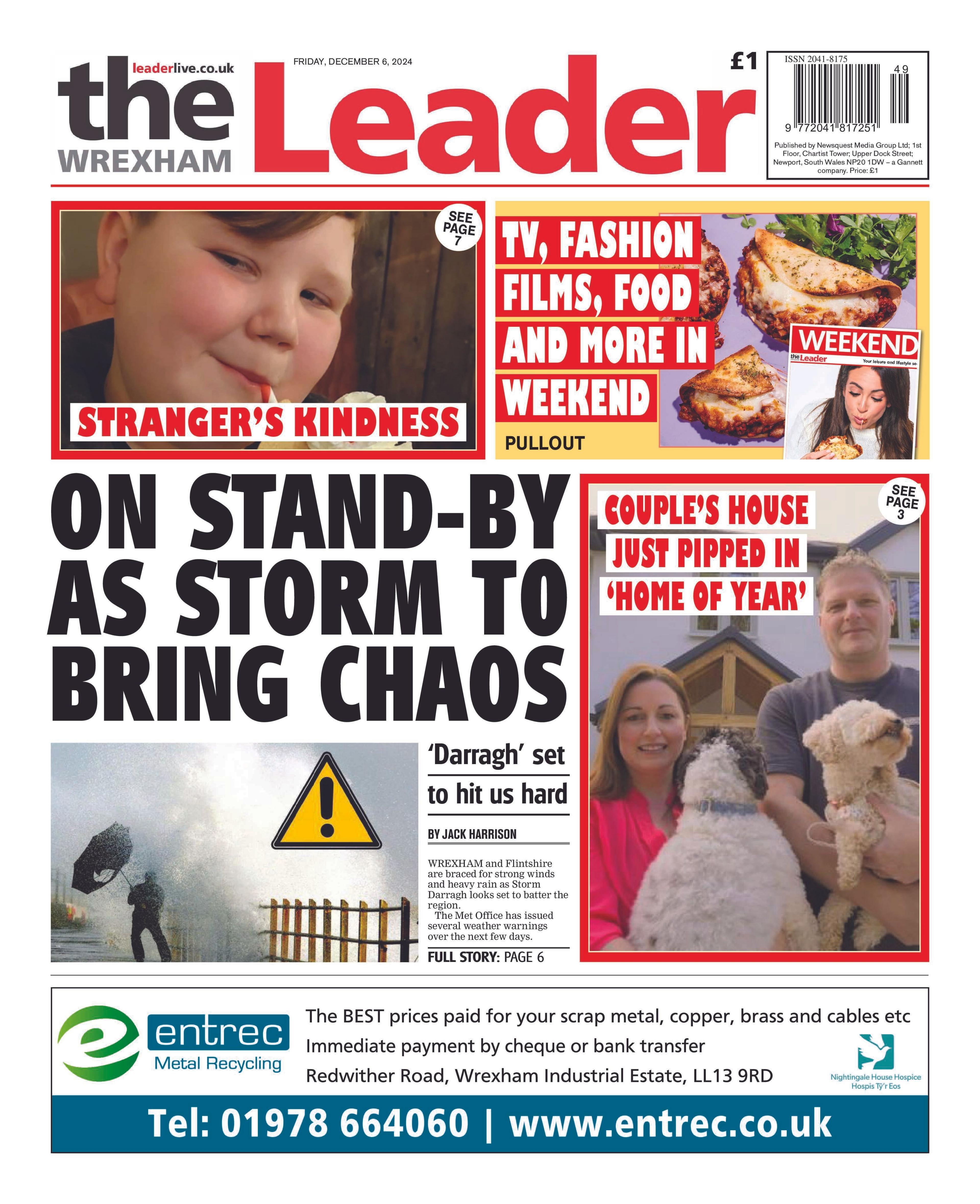 Front page of The Wrexham Leader