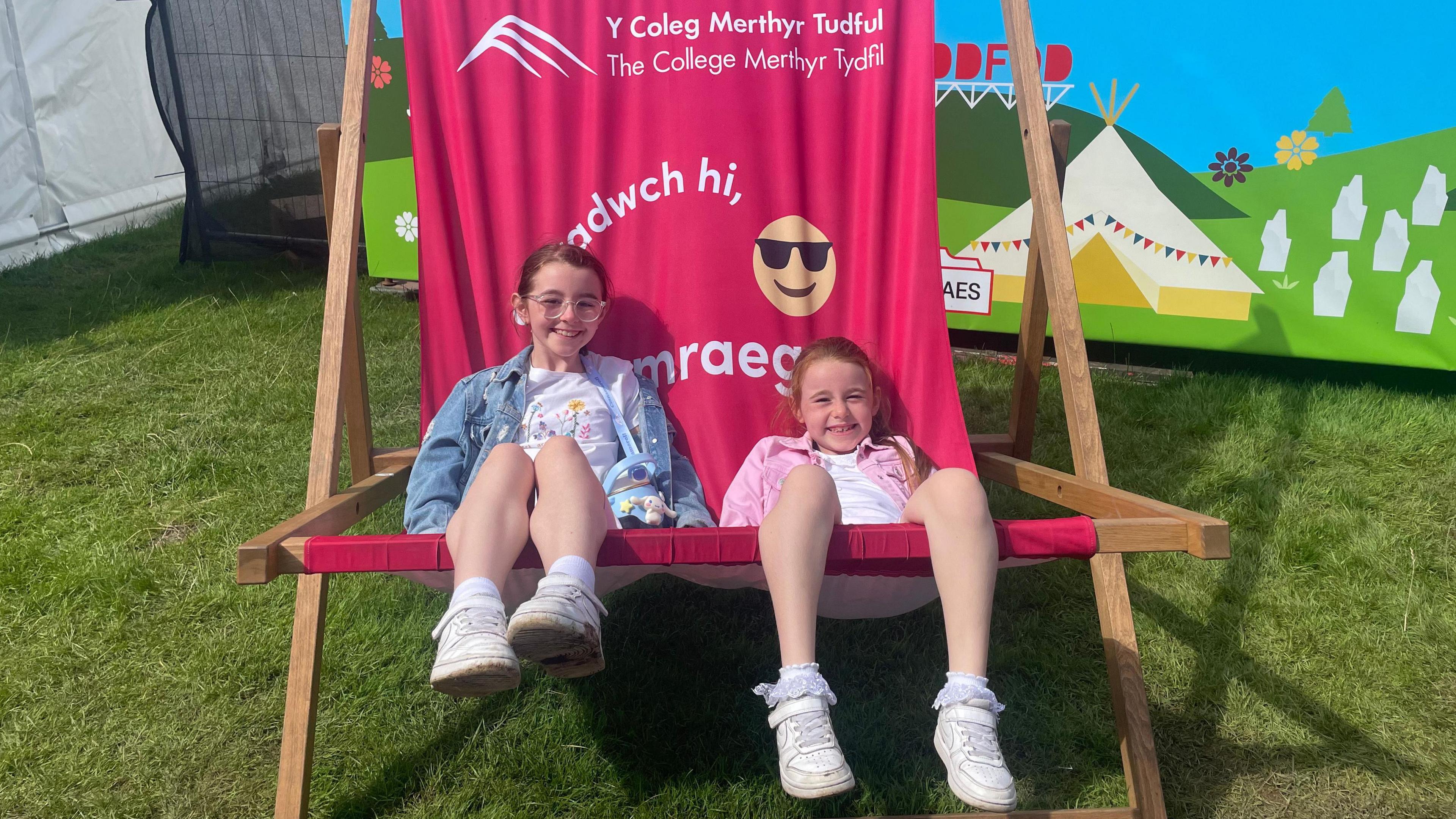 Megan and Lowri in a large deck chair