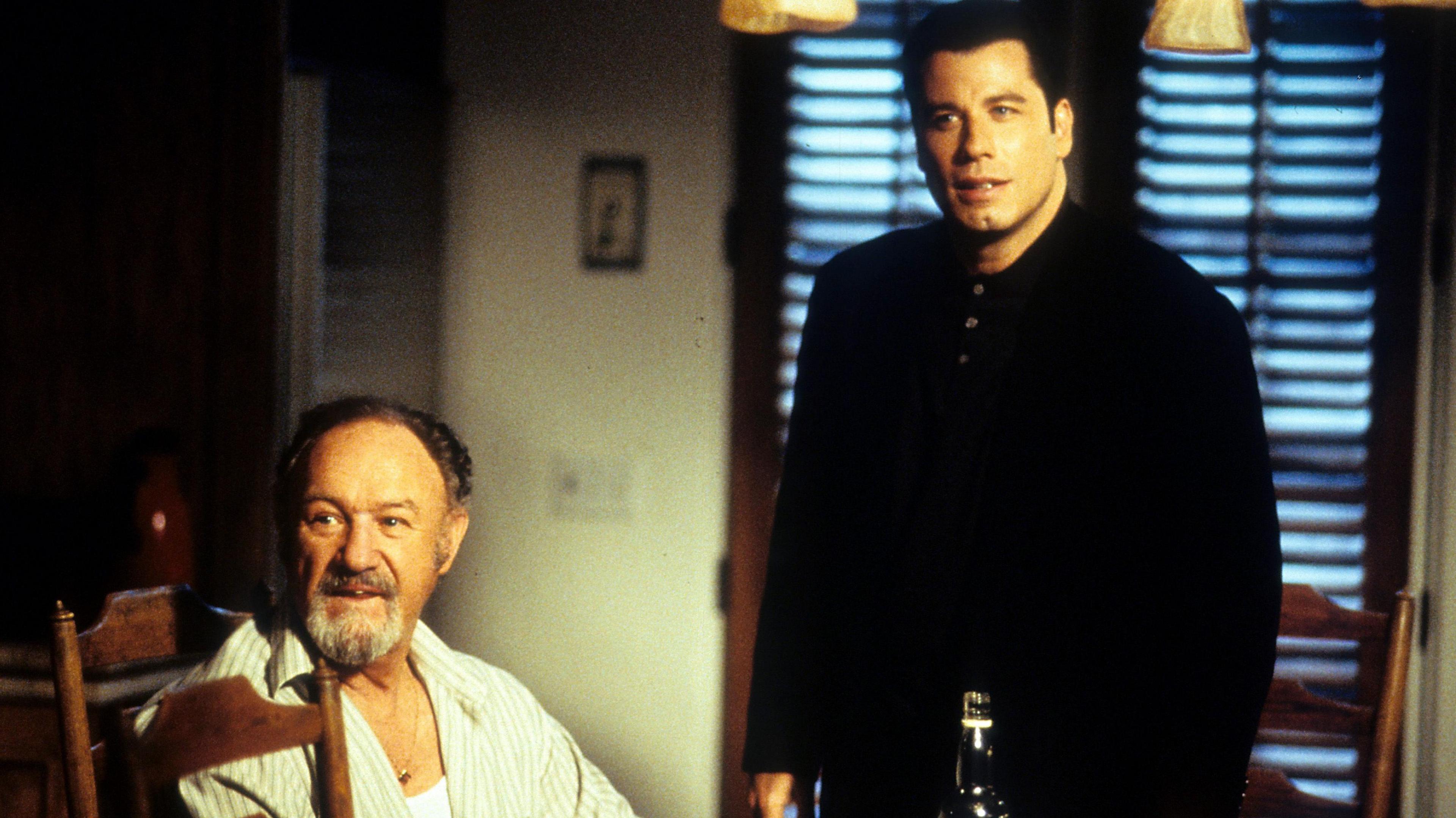 Gene Hackman and John Travolta in a scene from the film 'Get Shorty', 1995. (Photo by Metro-Goldwyn-Mayer/Getty Images)
