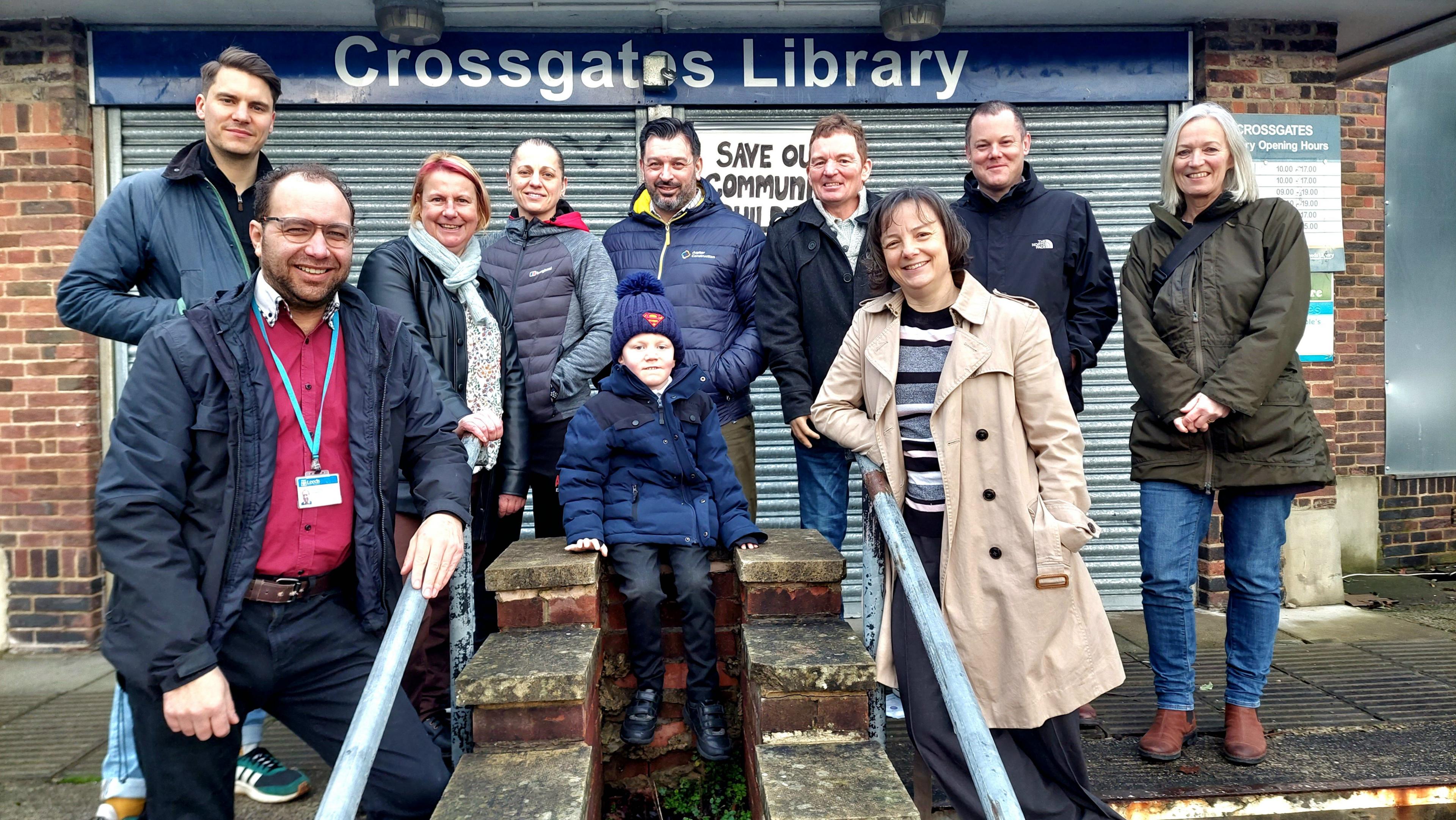 Campaigners outside Crossgates Library in Leeds